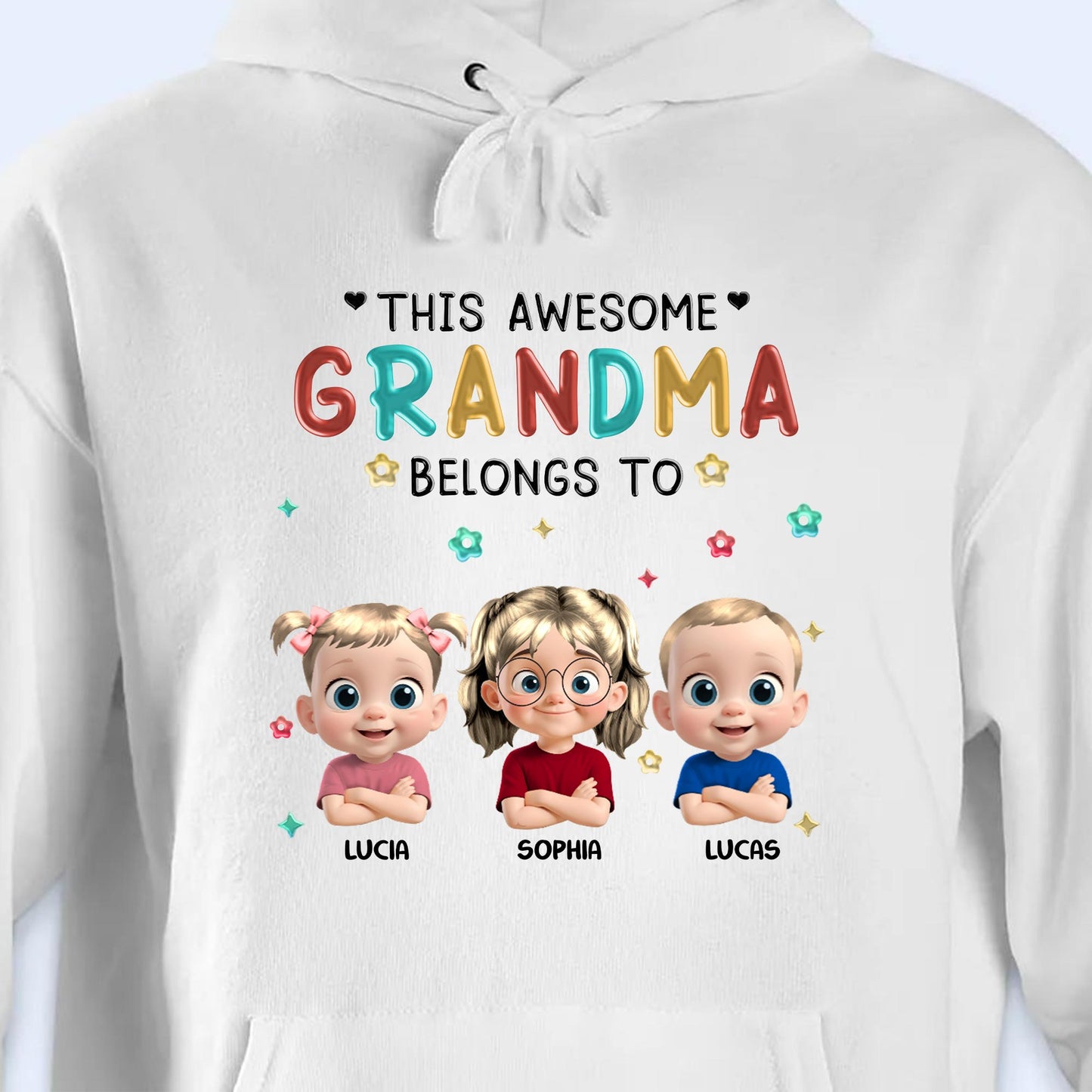 This Awesome Grandma Belongs To, Cartoon Children, Stars, Hearts