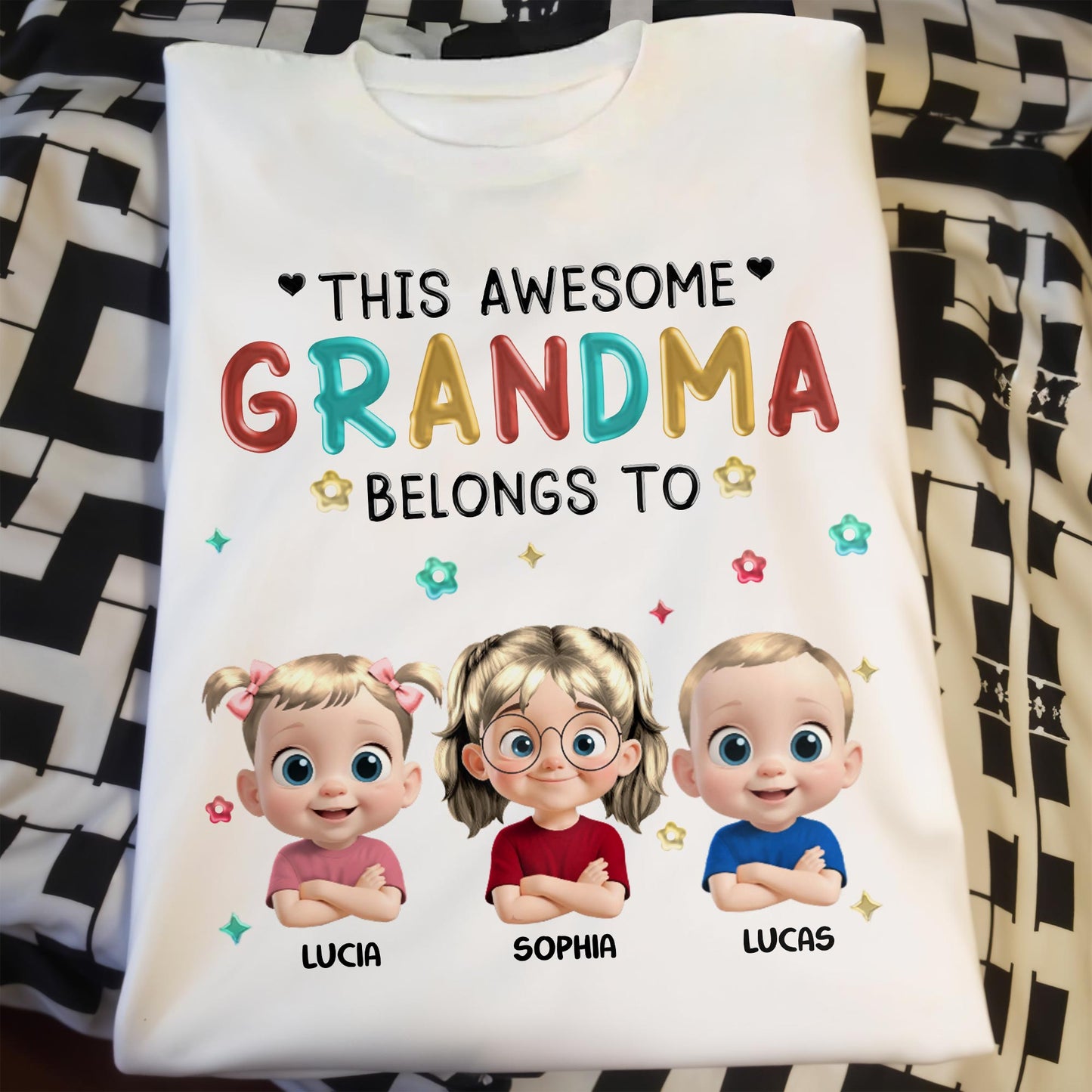 This Awesome Grandma Belongs To, Cartoon Children, Stars, Hearts
