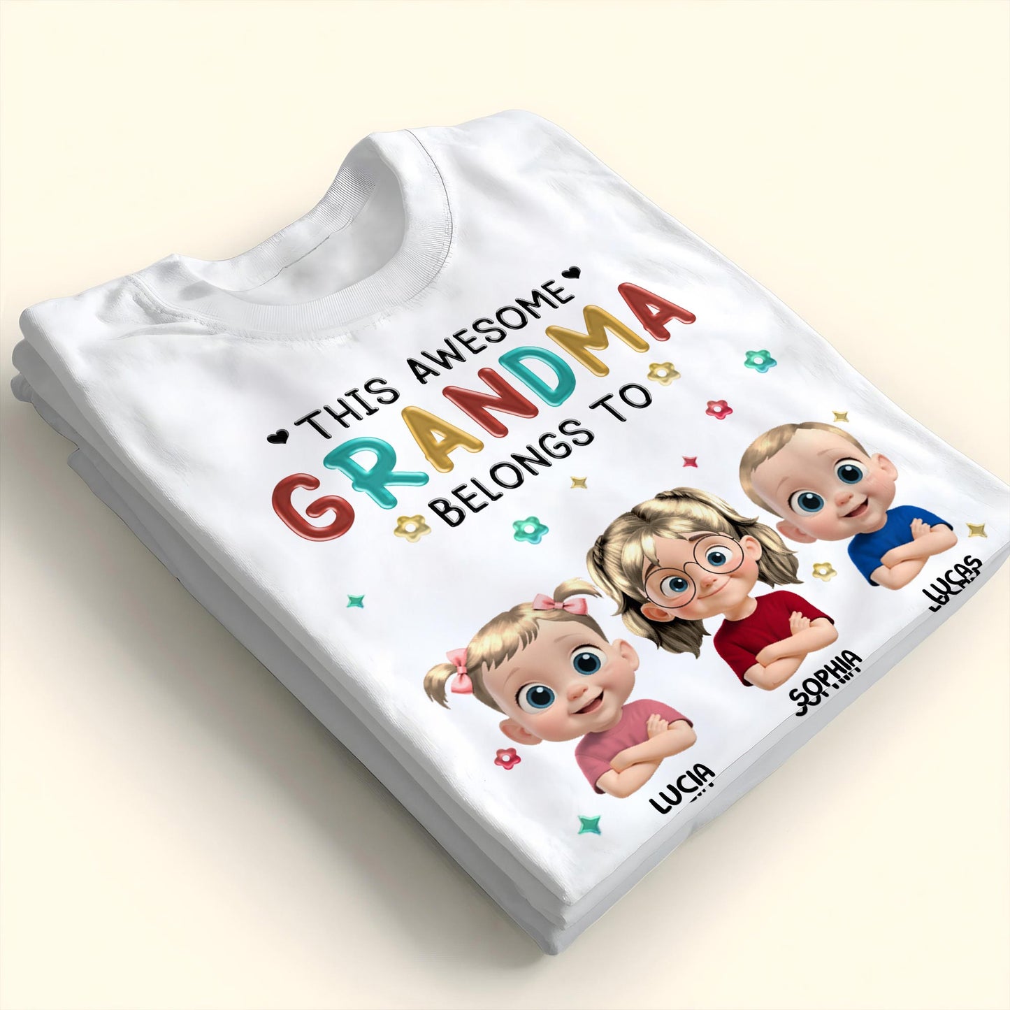 This Awesome Grandma Belongs To, Cartoon Children, Stars, Hearts