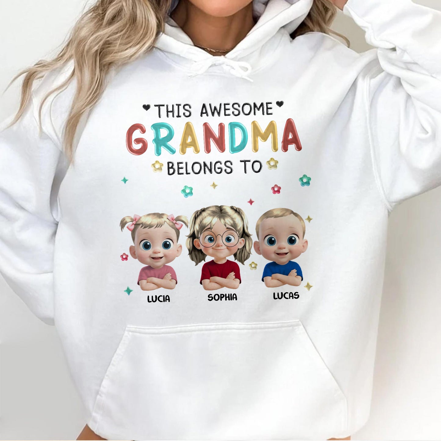 This Awesome Grandma Belongs To, Cartoon Children, Stars, Hearts
