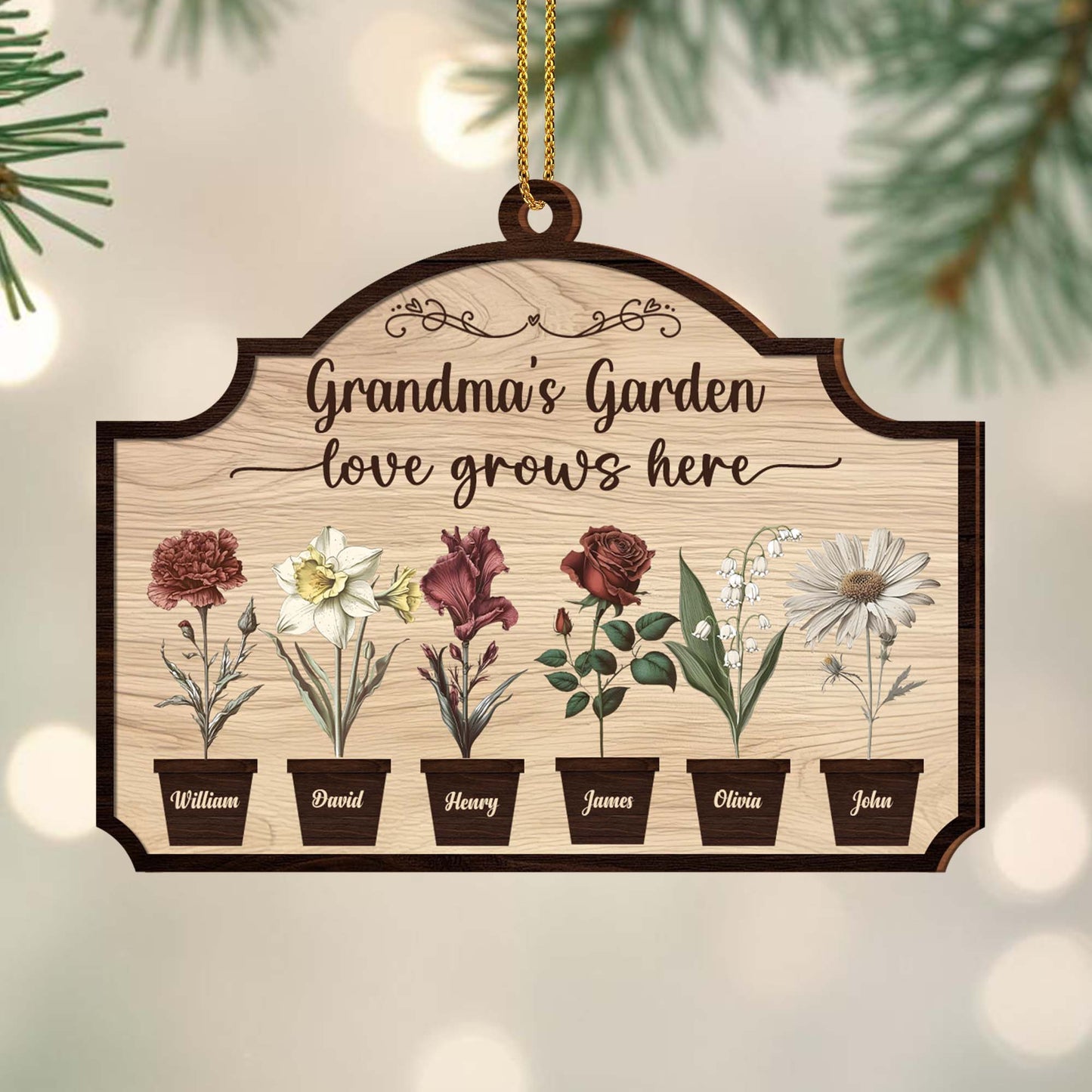 Grandma's Garden Love Grows Here Floral Ornament