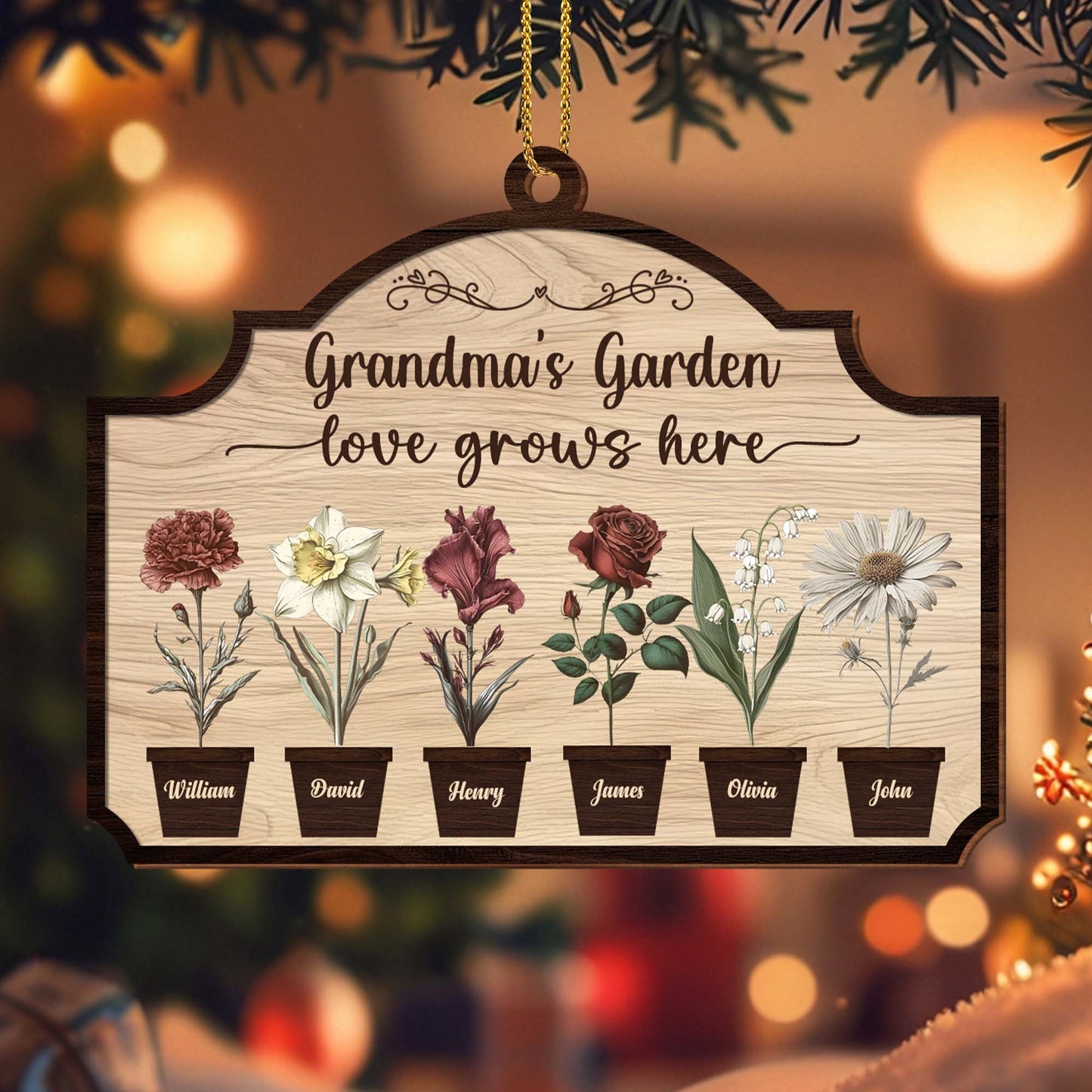 Grandma's Garden Love Grows Here Floral Ornament
