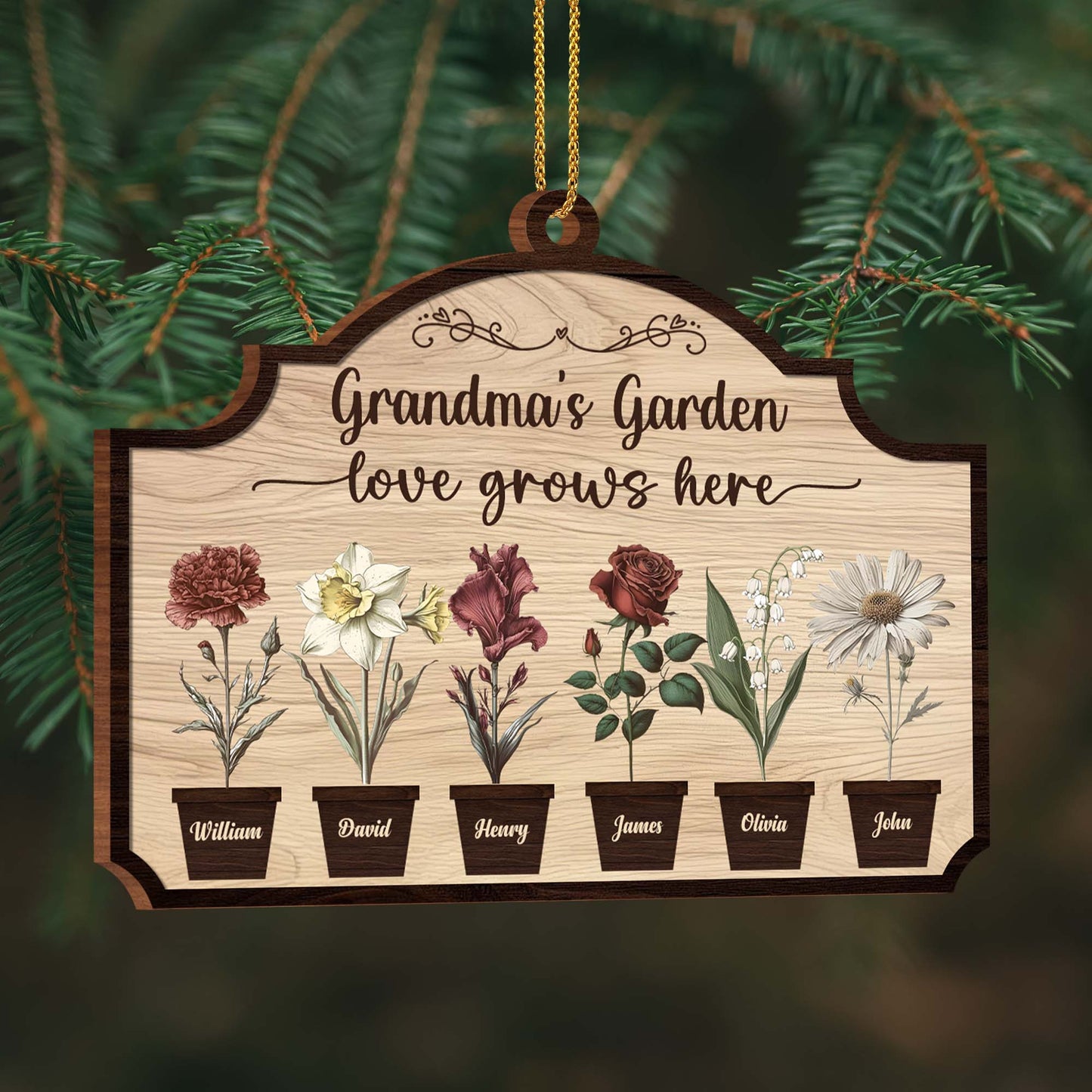 Grandma's Garden Love Grows Here Floral Ornament