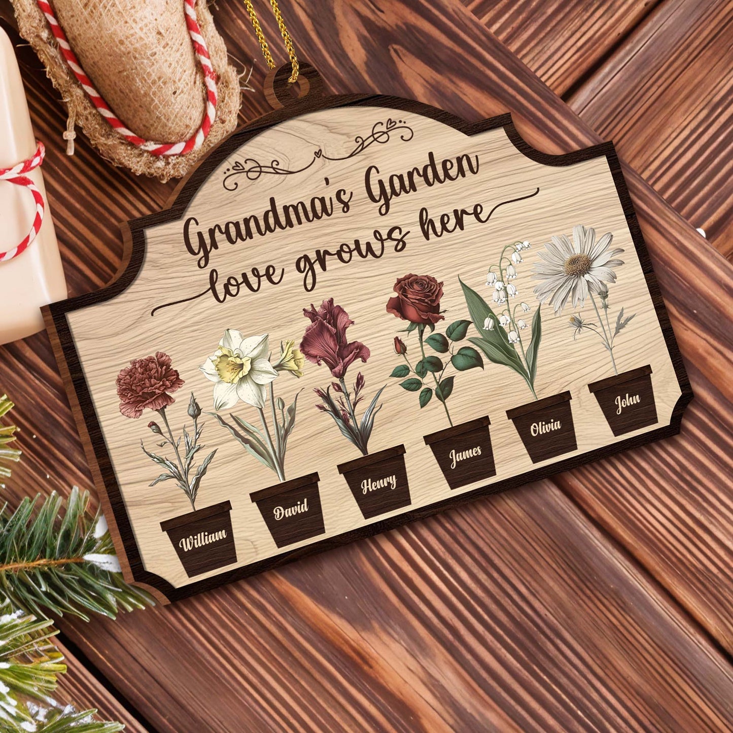 Grandma's Garden Love Grows Here Floral Ornament