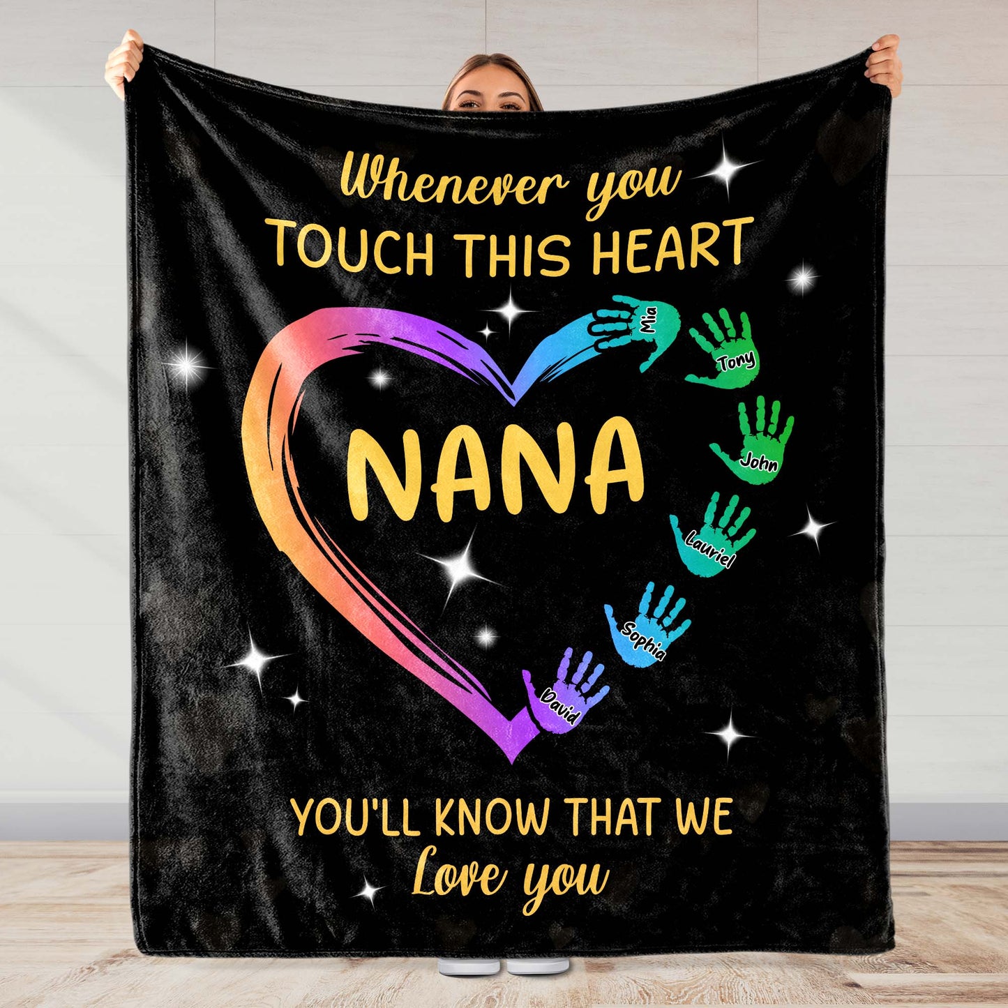 Heartfelt Love Blanket For Grandmother With Customizable Handprints