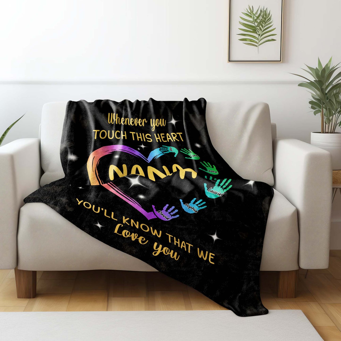 Heartfelt Love Blanket For Grandmother With Customizable Handprints