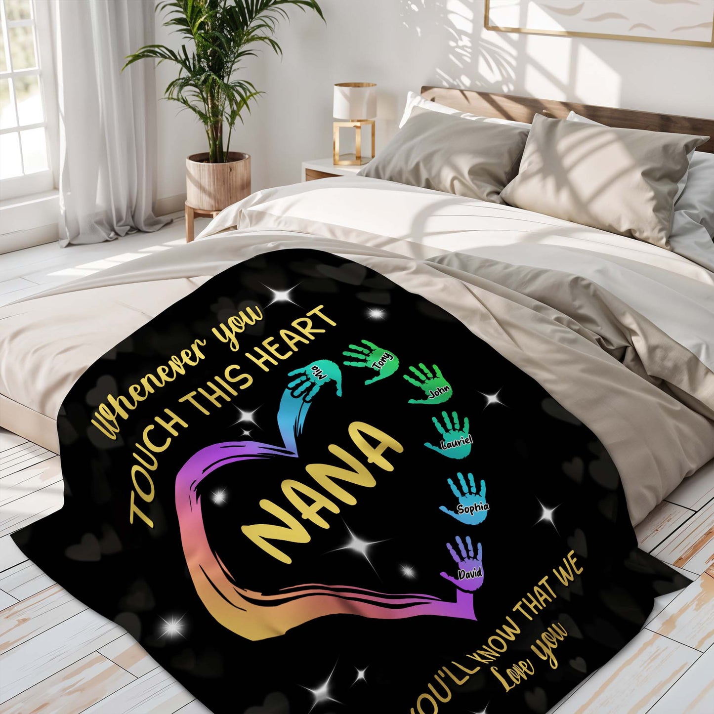 Heartfelt Love Blanket For Grandmother With Customizable Handprints