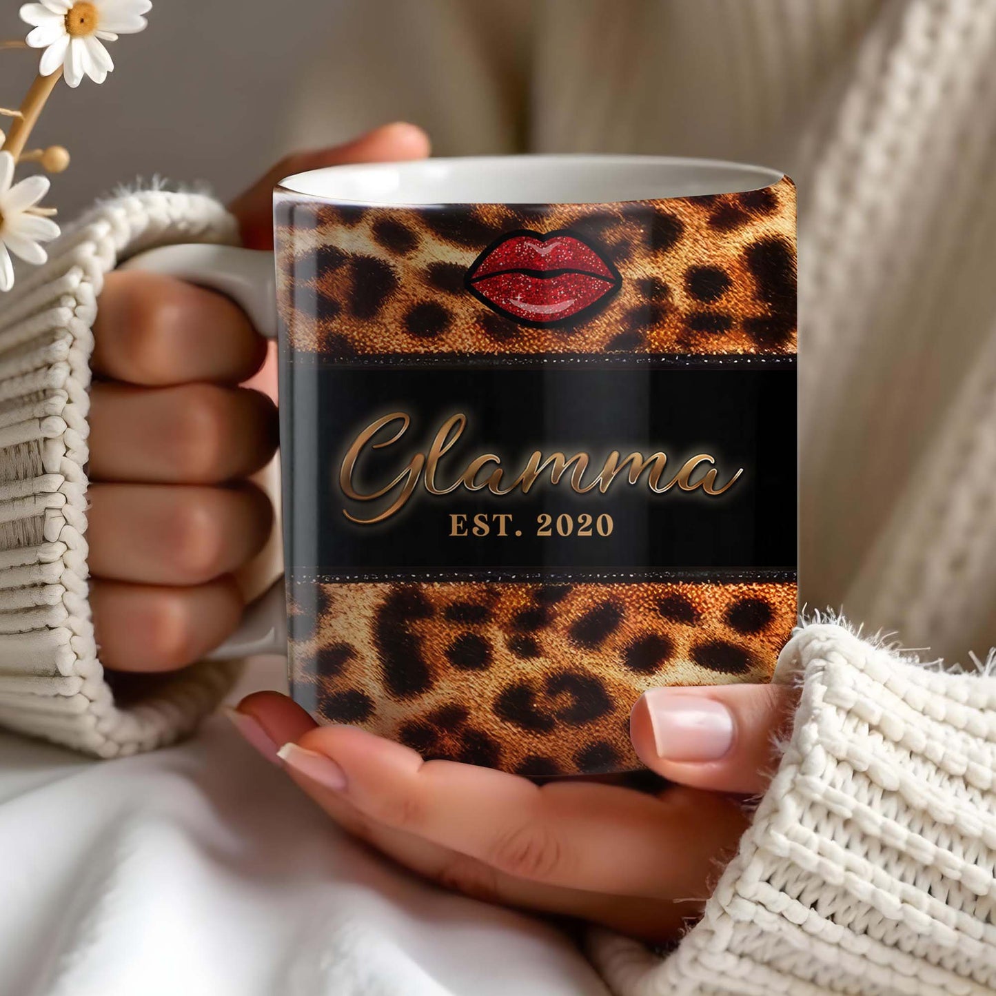 Leopard Print And Red Lips Glamorous Coffee Mug