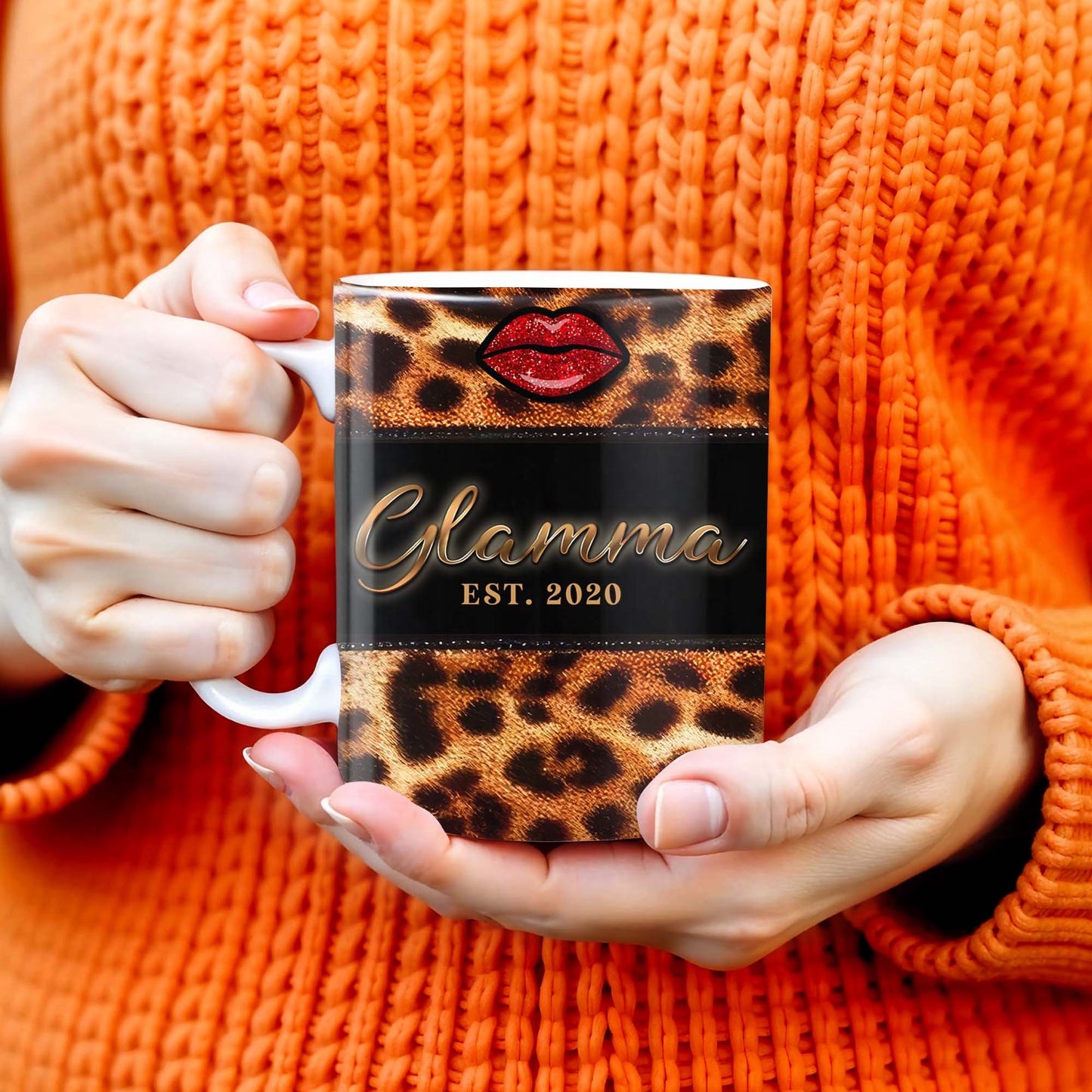 Leopard Print And Red Lips Glamorous Coffee Mug