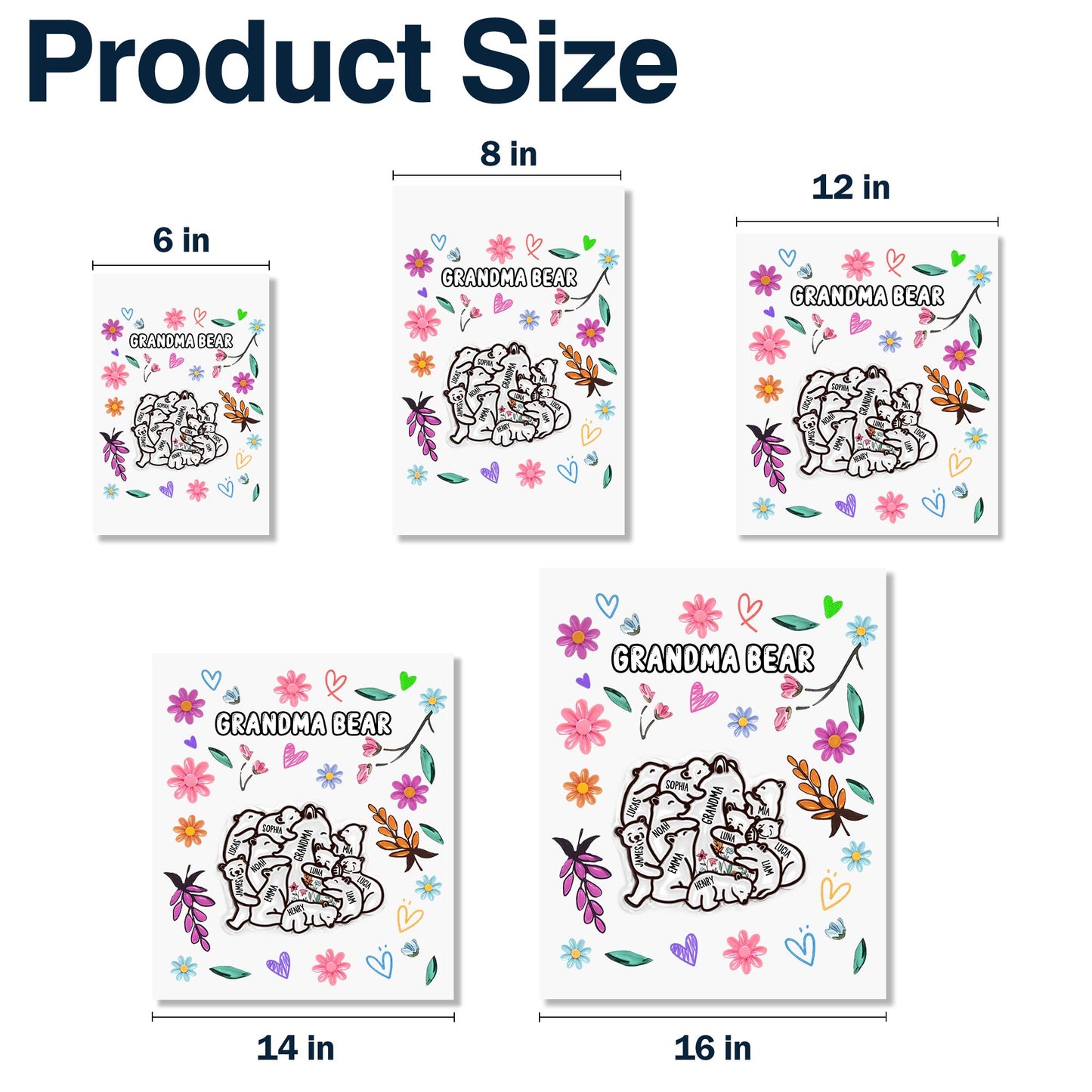 Grandma Bear Surrounded By Flowers and Hearts - Personalized Decor Decal - GRM047_STIK