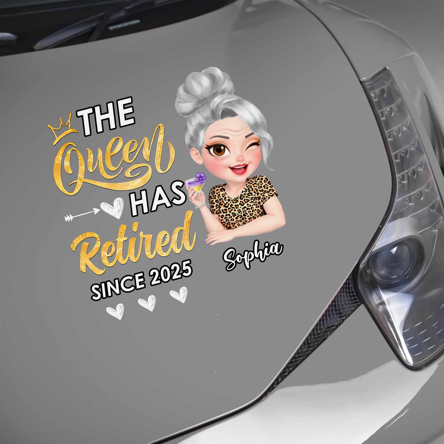 The Queen Has Retired, Crown, Flower, Leopard Print - Personalized Decor Decal - GRM050_STIK
