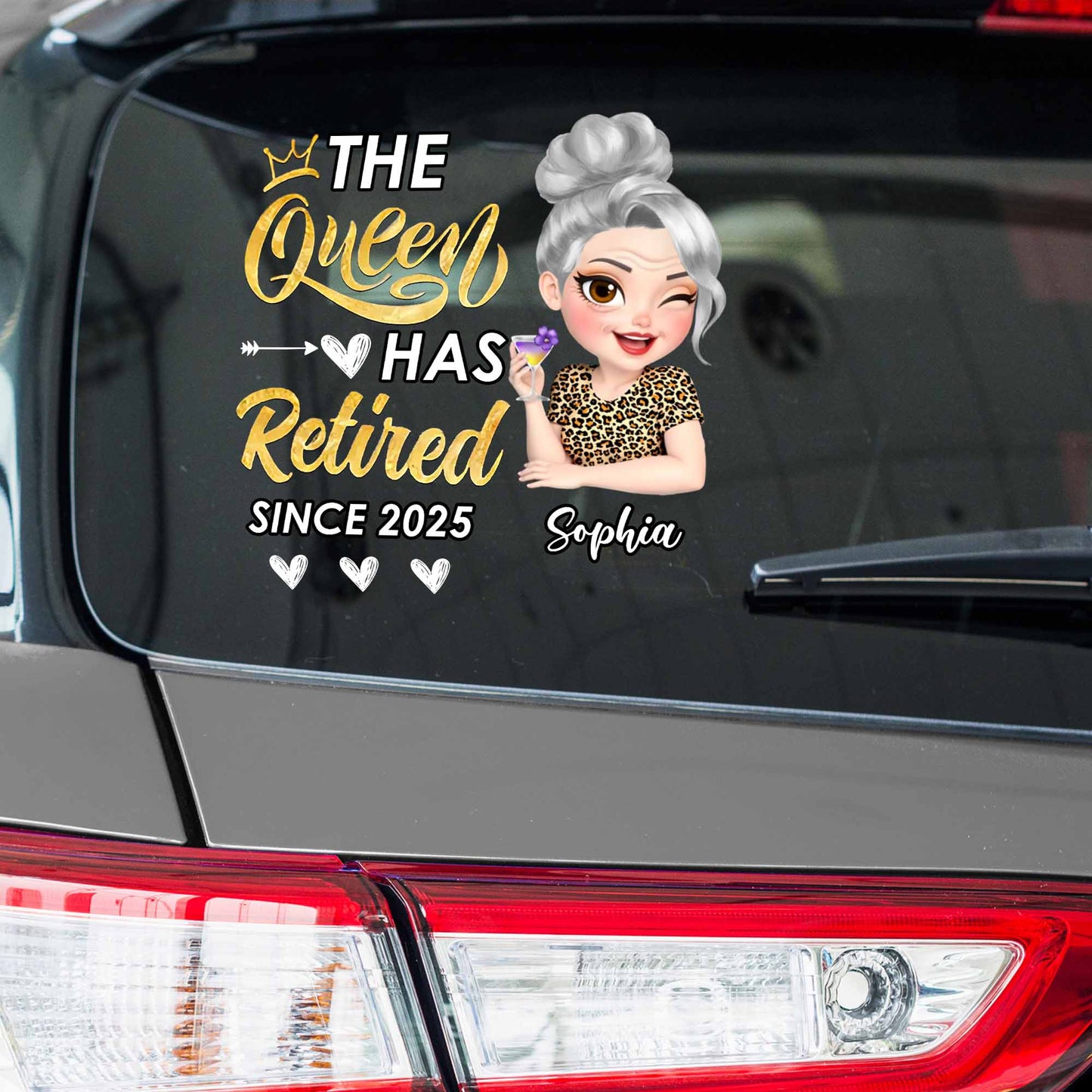 The Queen Has Retired, Crown, Flower, Leopard Print - Personalized Decor Decal - GRM050_STIK