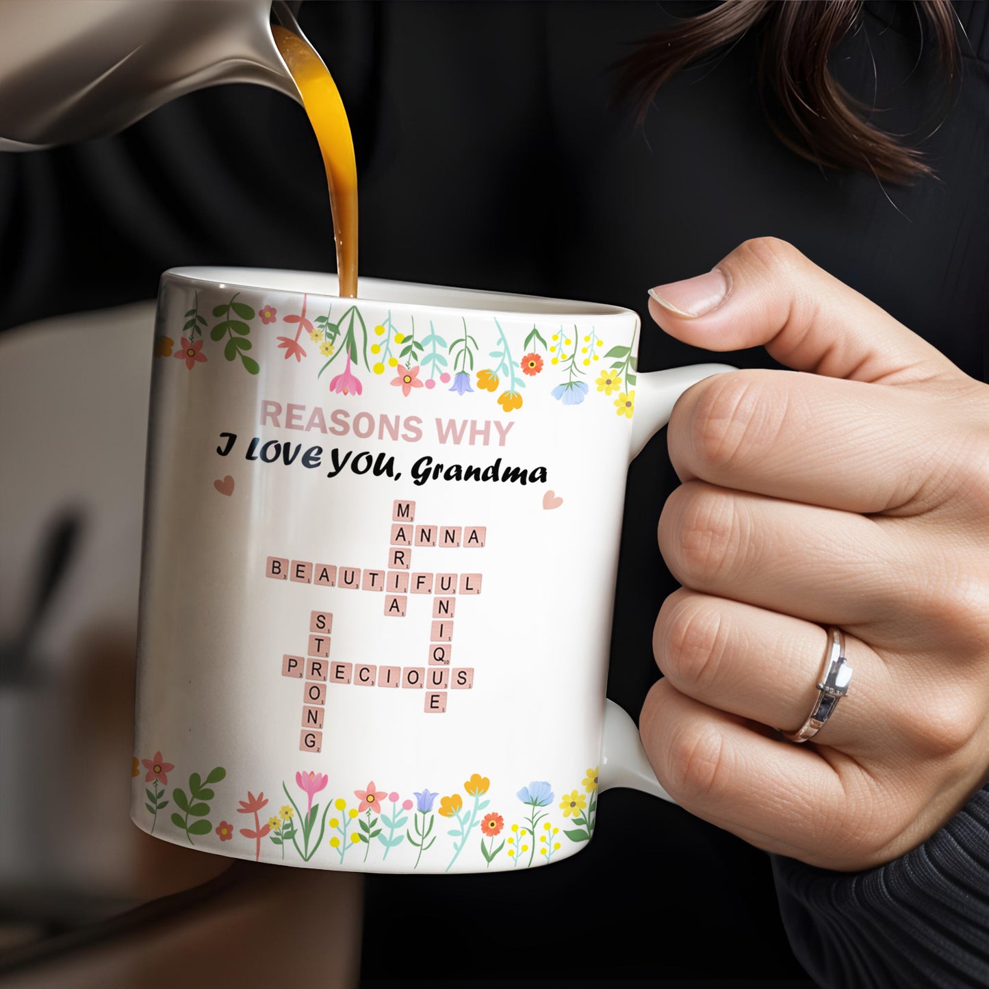 Reasons Why I Love You Grandma Cartoon Character Floral Mug - Personalized Custom Coffee Mug - GRM051_MG