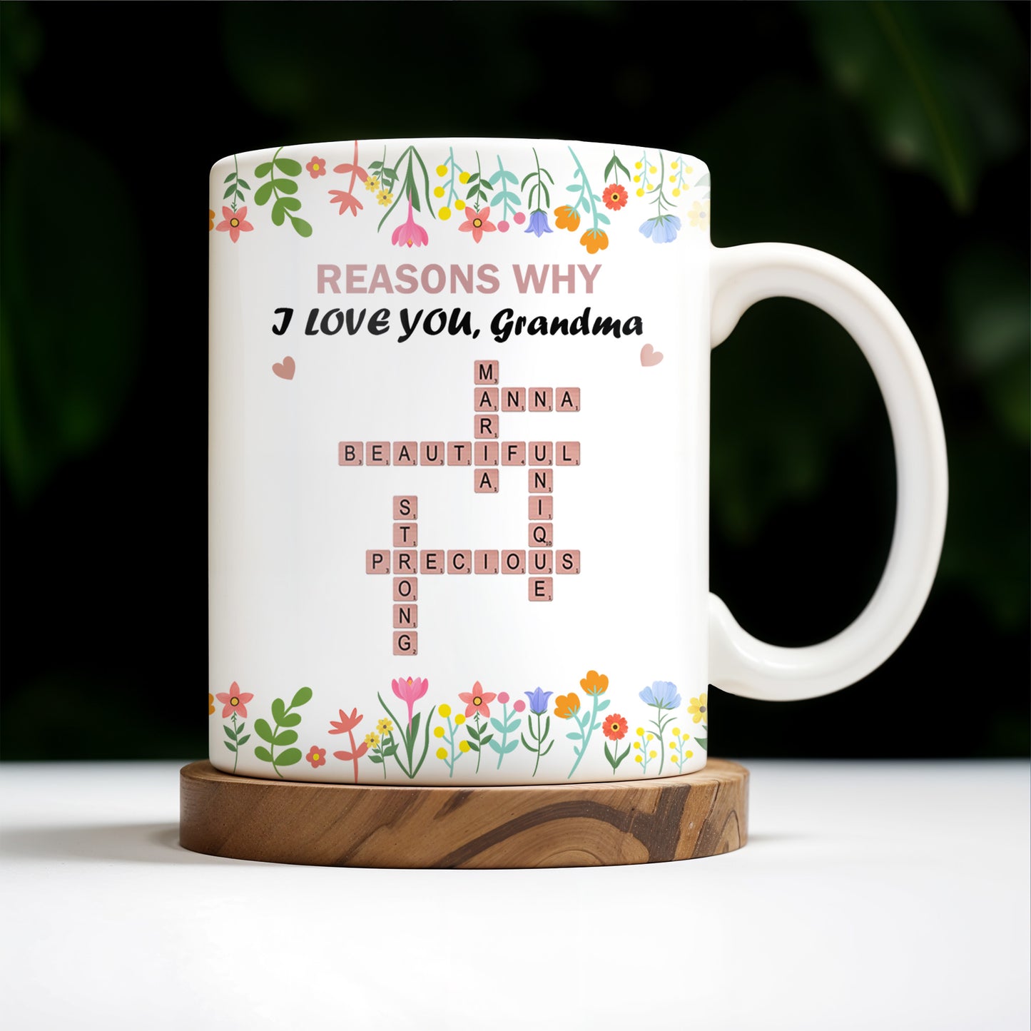 Reasons Why I Love You Grandma Cartoon Character Floral Mug - Personalized Custom Coffee Mug - GRM051_MG