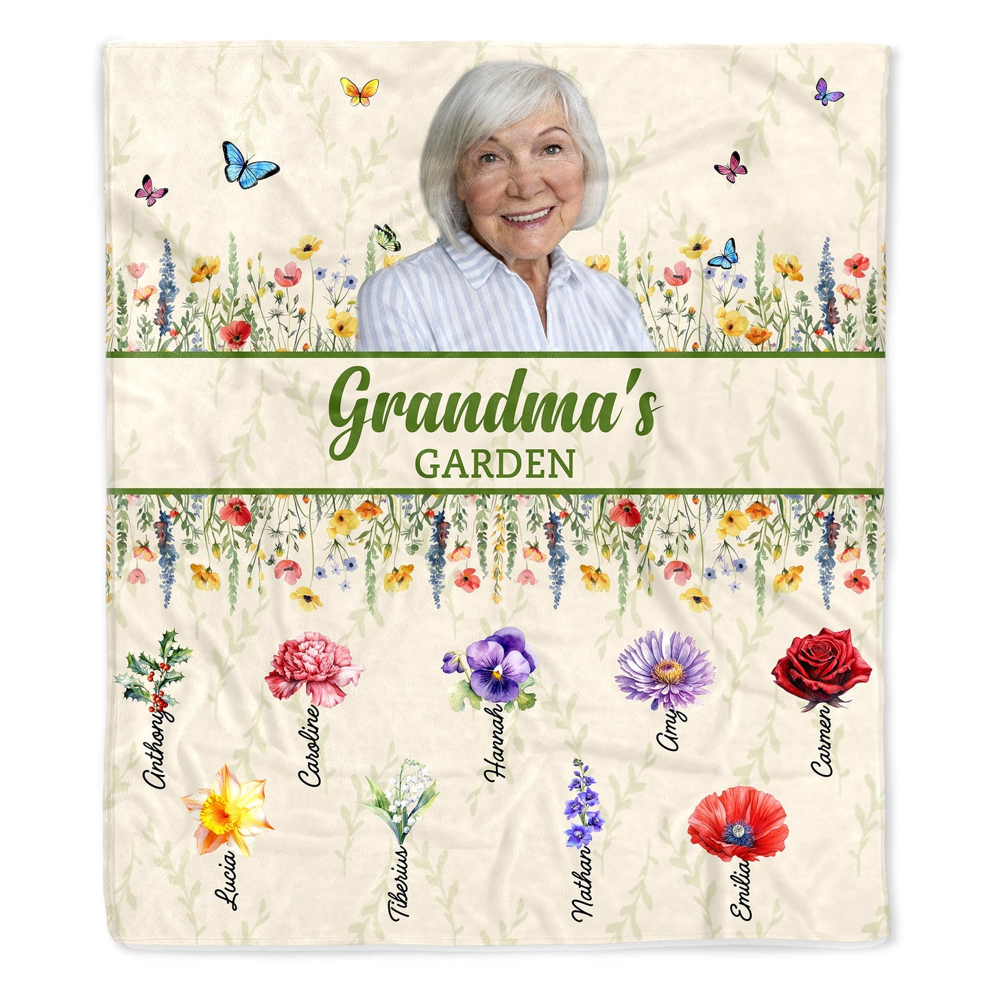 Grandma's Garden Blanket With Beautiful Flowers And Butterflies