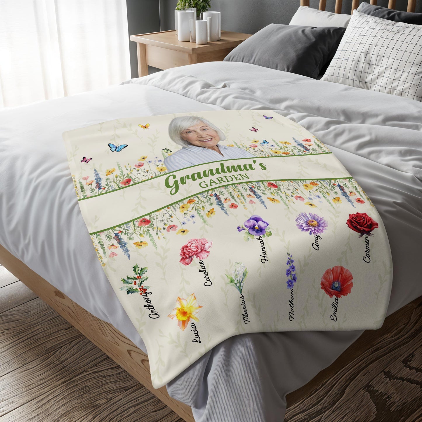 Grandma's Garden Blanket With Beautiful Flowers And Butterflies