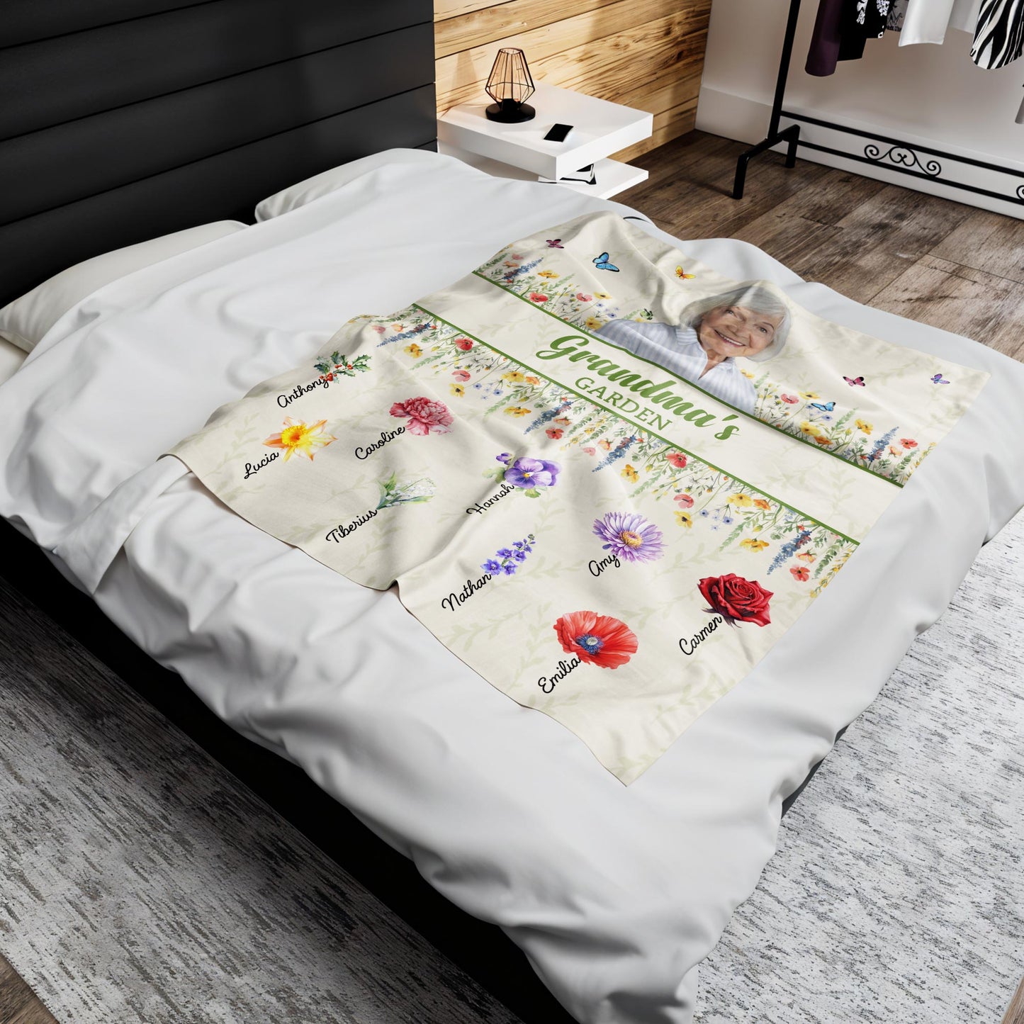 Grandma's Garden Blanket With Beautiful Flowers And Butterflies