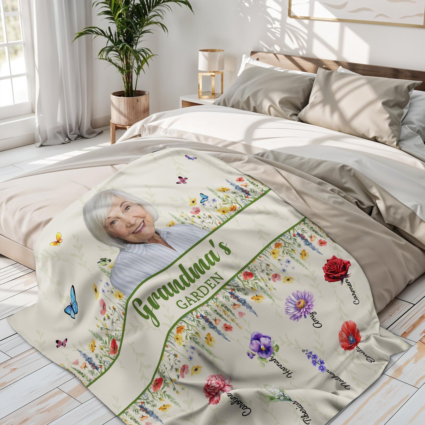 Grandma's Garden Blanket With Beautiful Flowers And Butterflies