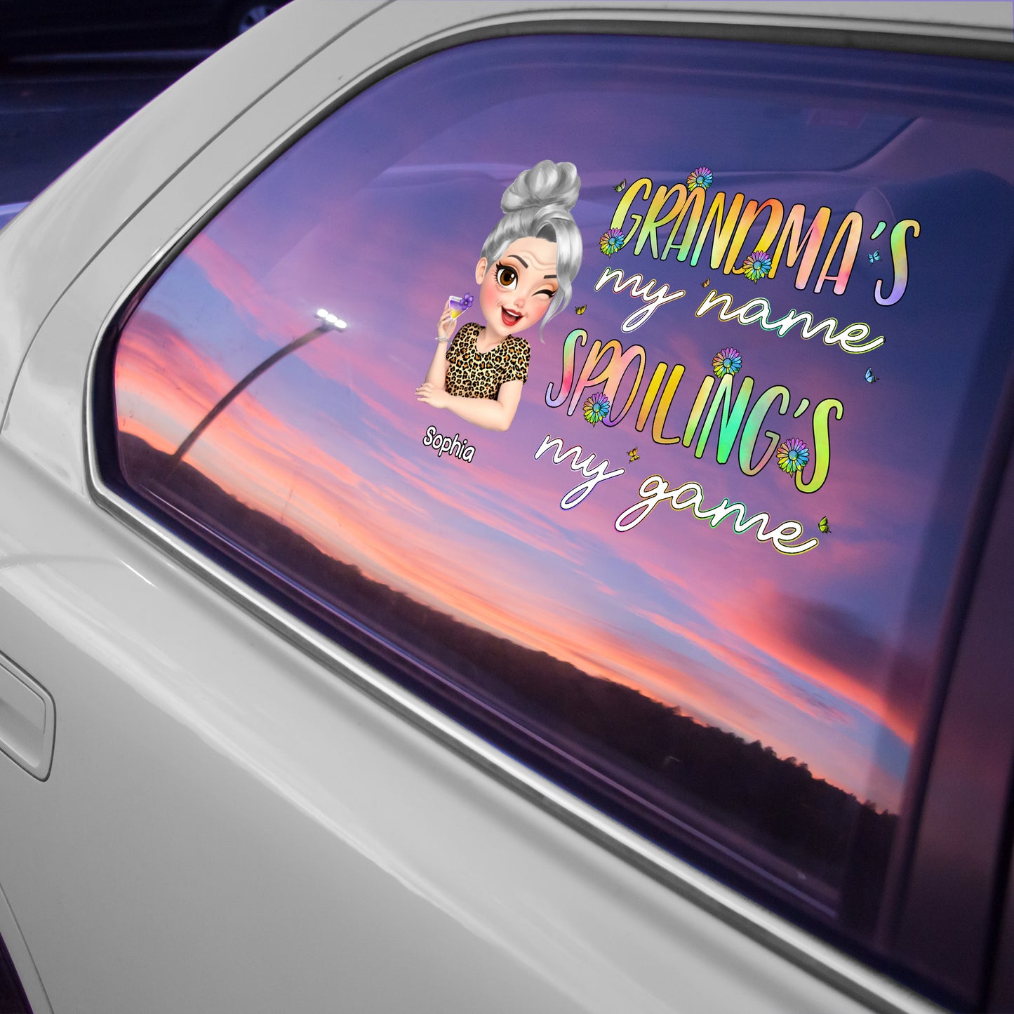 Grandma's My Name Spoiling's My Game With Flowers And Wine Glass