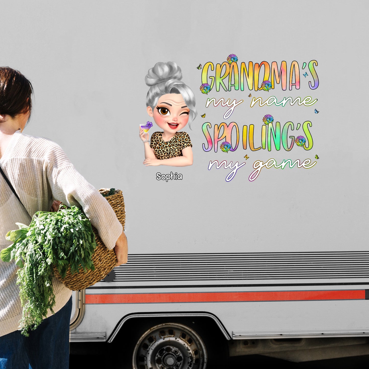 Grandma's My Name Spoiling's My Game With Flowers And Wine Glass