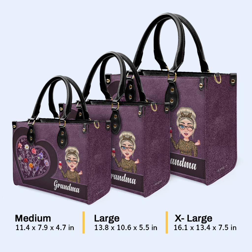 To Grandma With Love Forever Heart And Flowers Design - Personalized Custom Leather Handbag - GRM058_HB