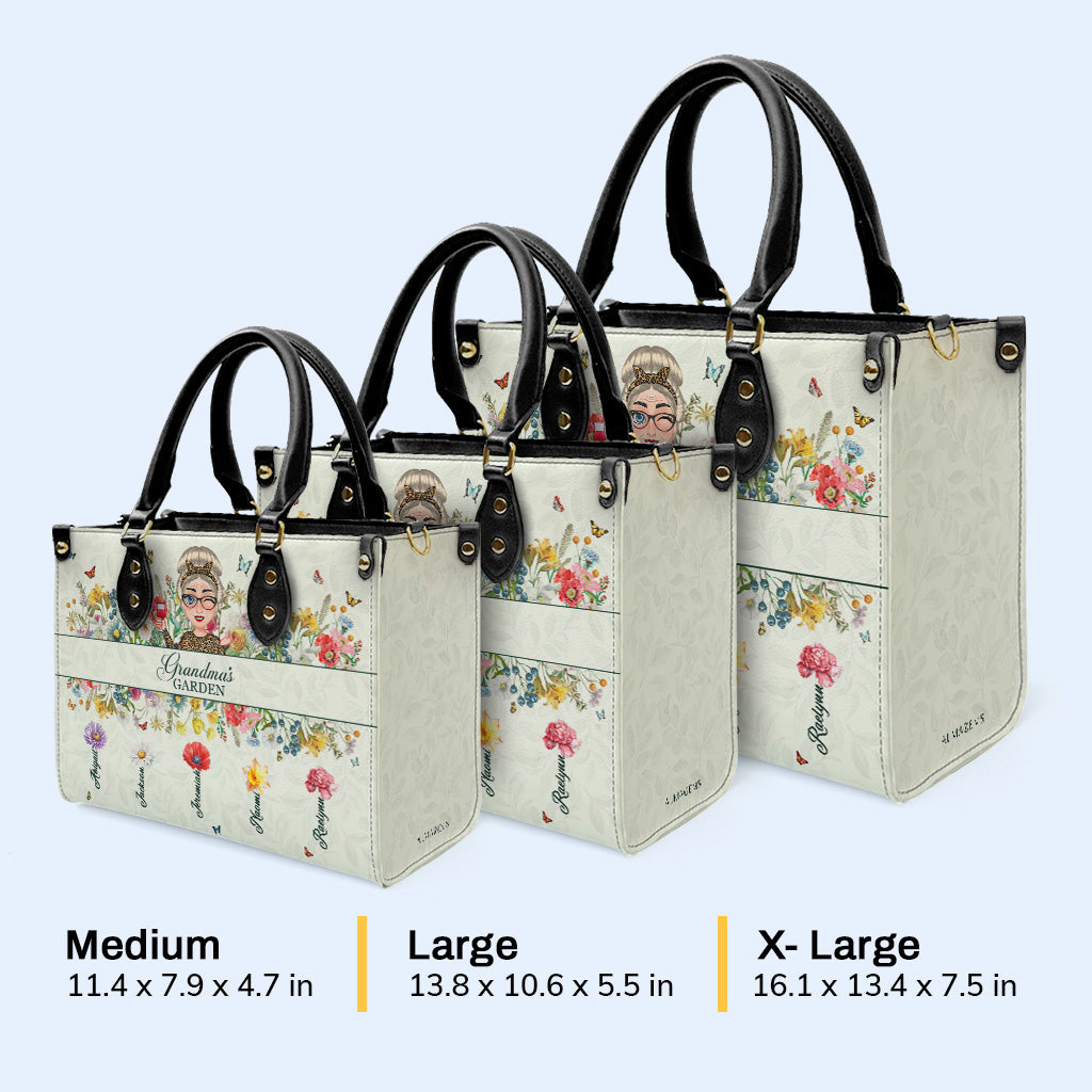 Grandma's Garden With Flowers And Butterflies - Personalized Custom Leather Handbag - GRM059_HB