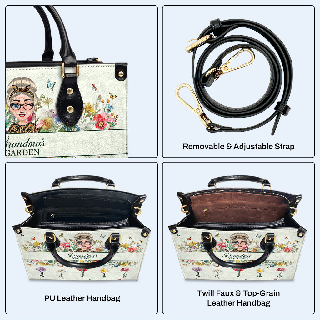 Grandma's Garden With Flowers And Butterflies - Personalized Custom Leather Handbag - GRM059_HB
