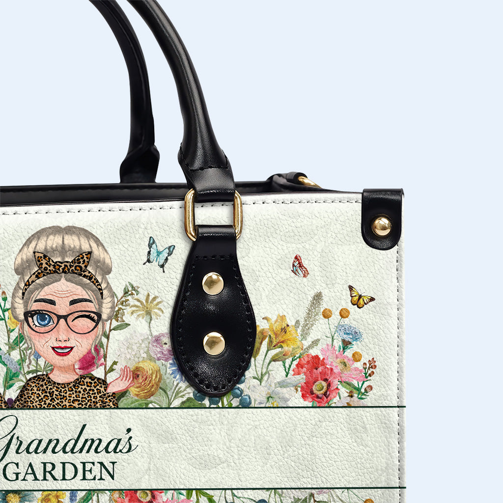 Grandma's Garden With Flowers And Butterflies - Personalized Custom Leather Handbag - GRM059_HB