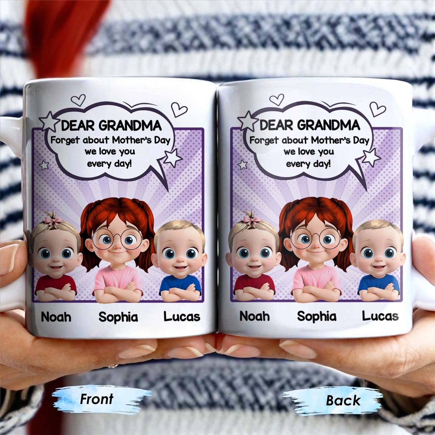 Dear Grandma, Forget About Mother's Day, We Love You Every Day, Cartoon Children and Heart Speech Bubble