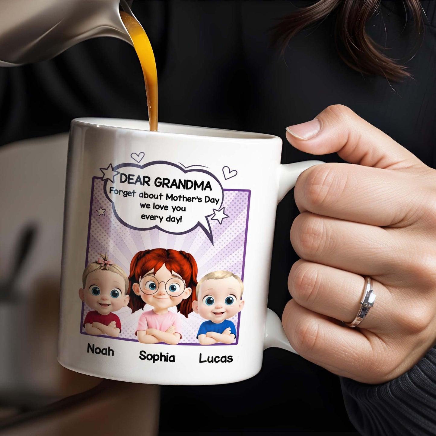 Dear Grandma, Forget About Mother's Day, We Love You Every Day, Cartoon Children and Heart Speech Bubble