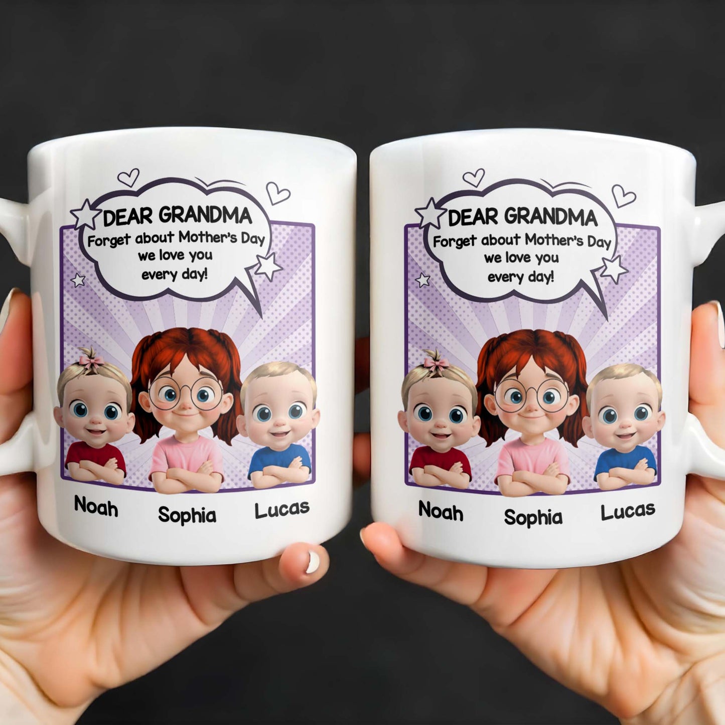 Dear Grandma, Forget About Mother's Day, We Love You Every Day, Cartoon Children and Heart Speech Bubble