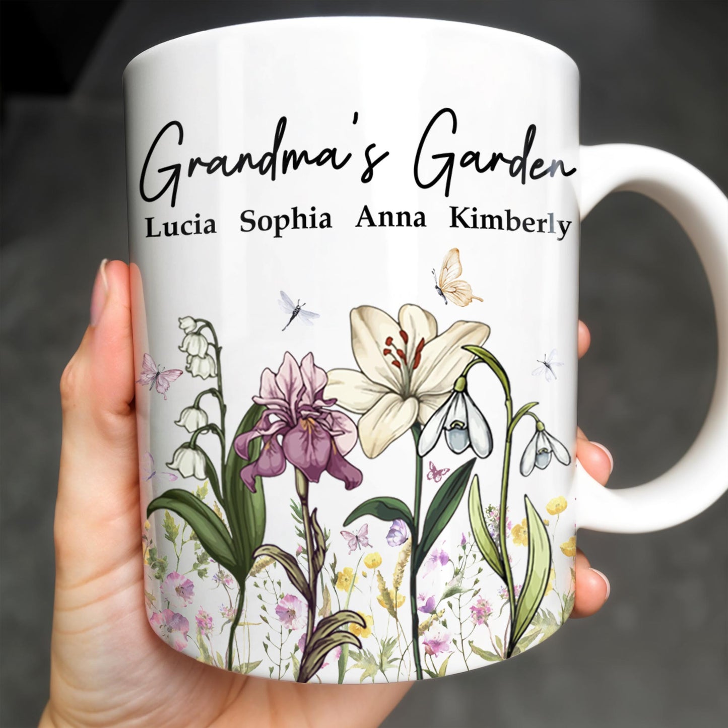 Grandma's Garden, Flowers and Butterflies - Personalized Custom Coffee Mug - GRM072_MG