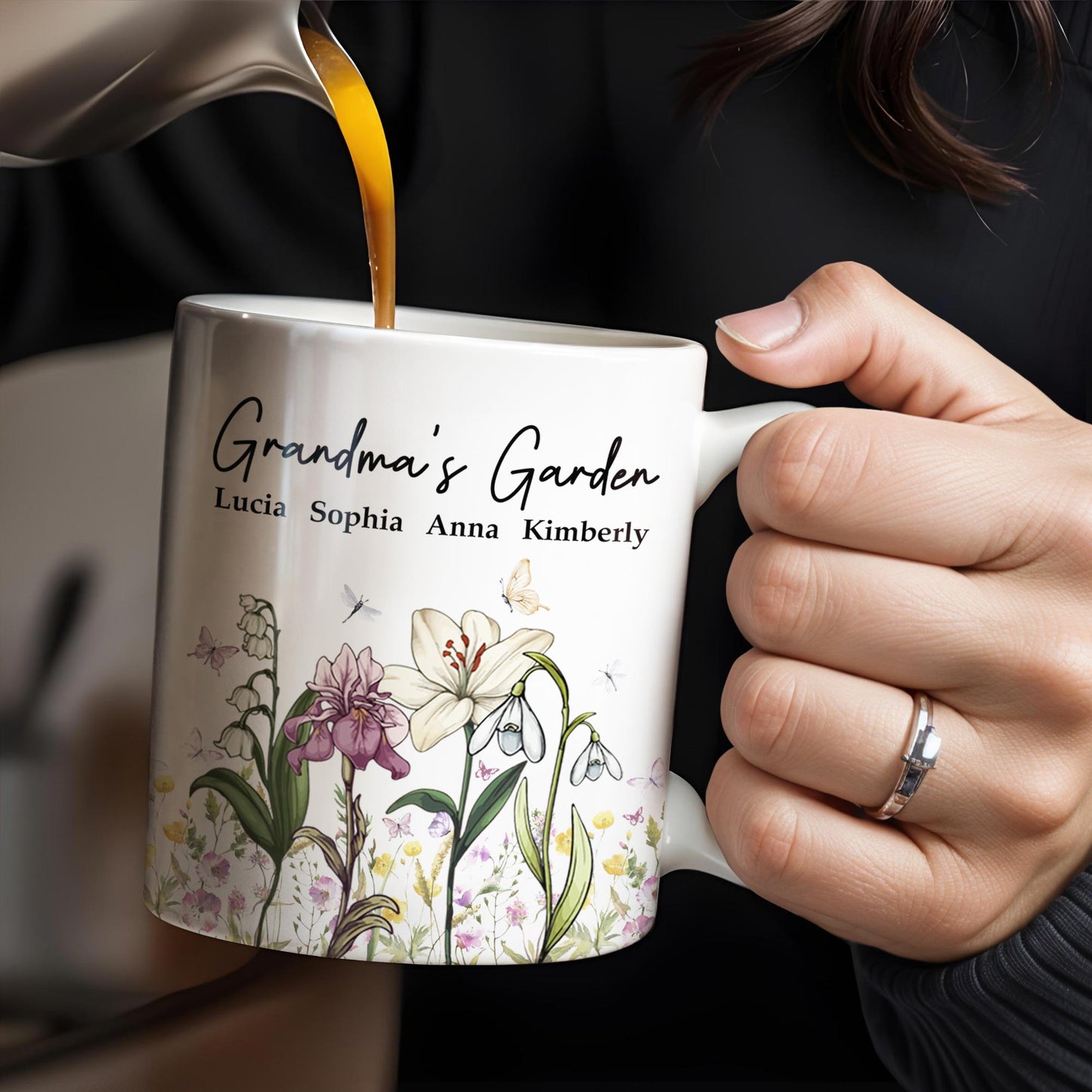 Grandma's Garden, Flowers and Butterflies - Personalized Custom Coffee Mug - GRM072_MG