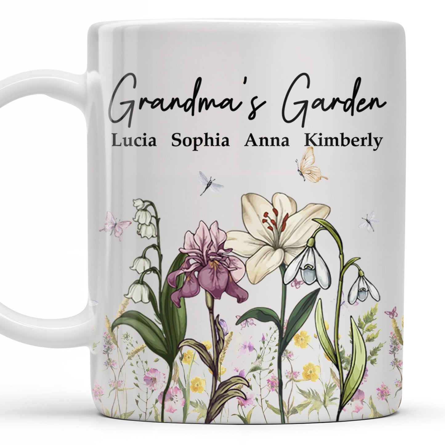 Grandma's Garden, Flowers and Butterflies - Personalized Custom Coffee Mug - GRM072_MG