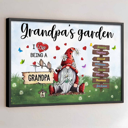 I Love Being A Grandpa With Garden Gnome And Flowers - Personalized Custom Horizontal Poster - GRM083_HPOS