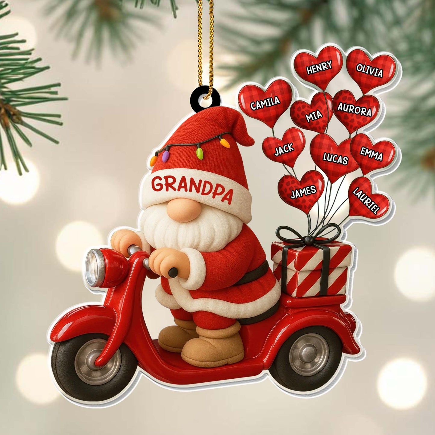Décoration de Noël « Grand-mère Père Noël sur scooter » – Décoration personnalisée en acrylique, cadeau de Noël – GRM086_ACO