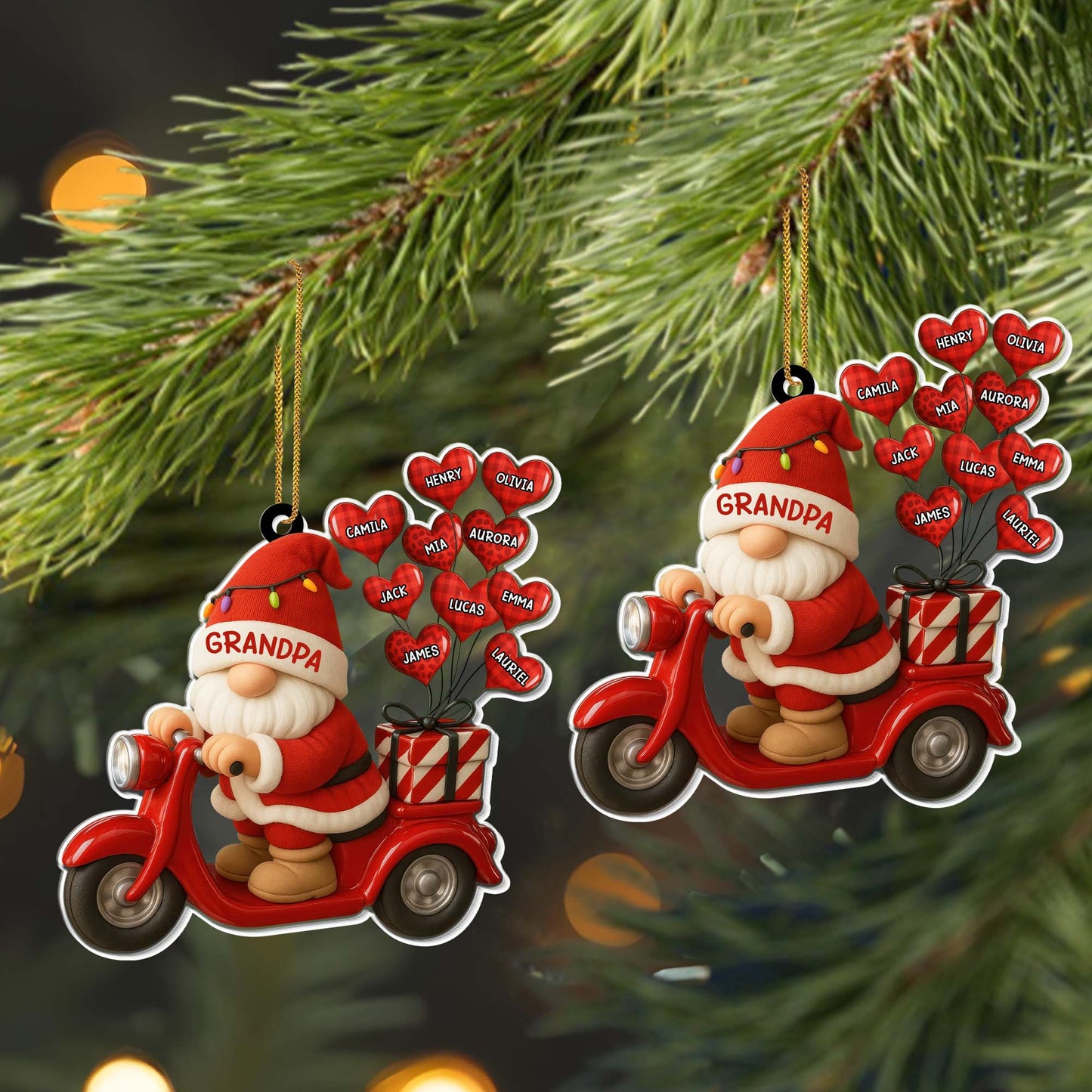 Décoration de Noël « Grand-mère Père Noël sur scooter » – Décoration personnalisée en acrylique, cadeau de Noël – GRM086_ACO
