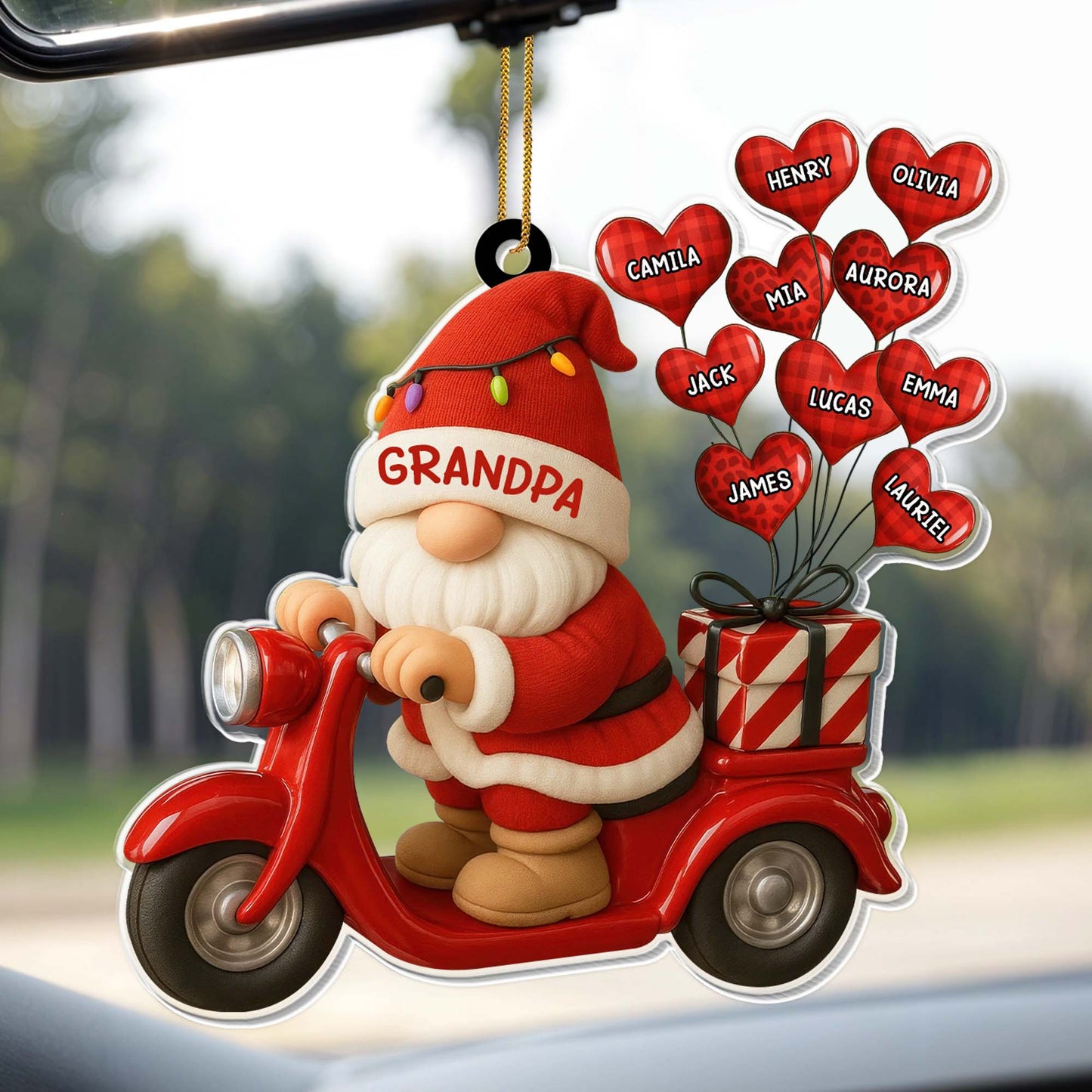 Décoration de Noël « Grand-mère Père Noël sur scooter » – Décoration personnalisée en acrylique, cadeau de Noël – GRM086_ACO