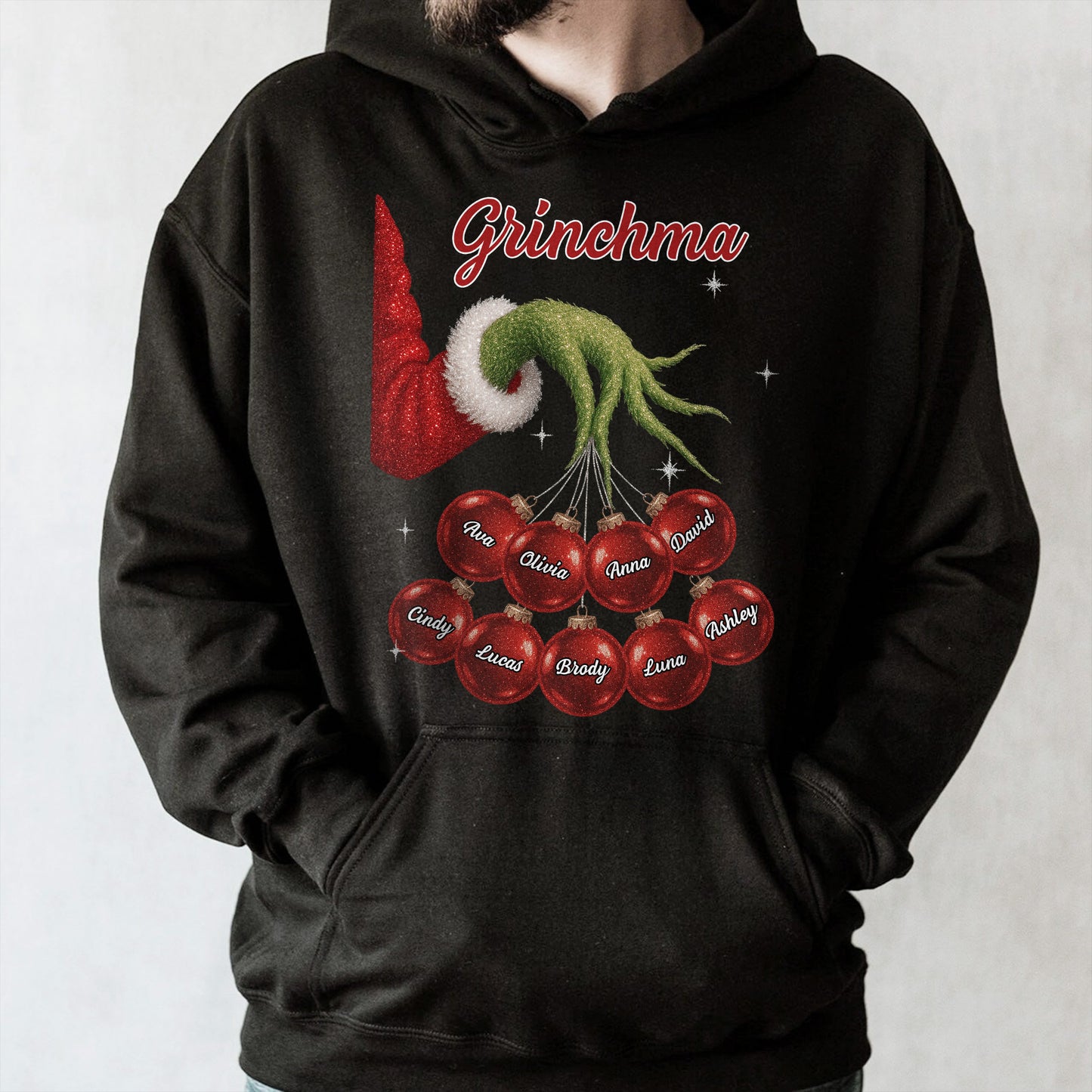 Grinchma With Santa Hat And Christmas Ornaments