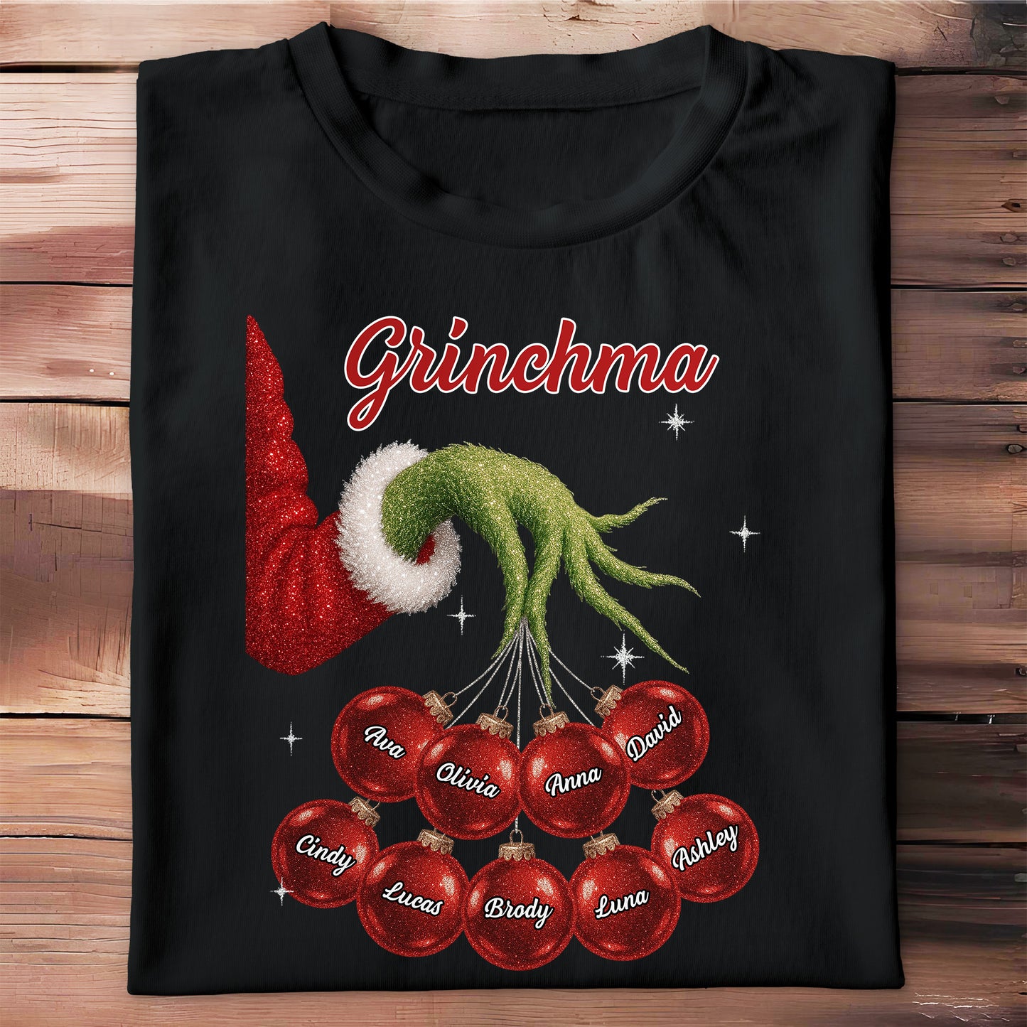 Grinchma With Santa Hat And Christmas Ornaments
