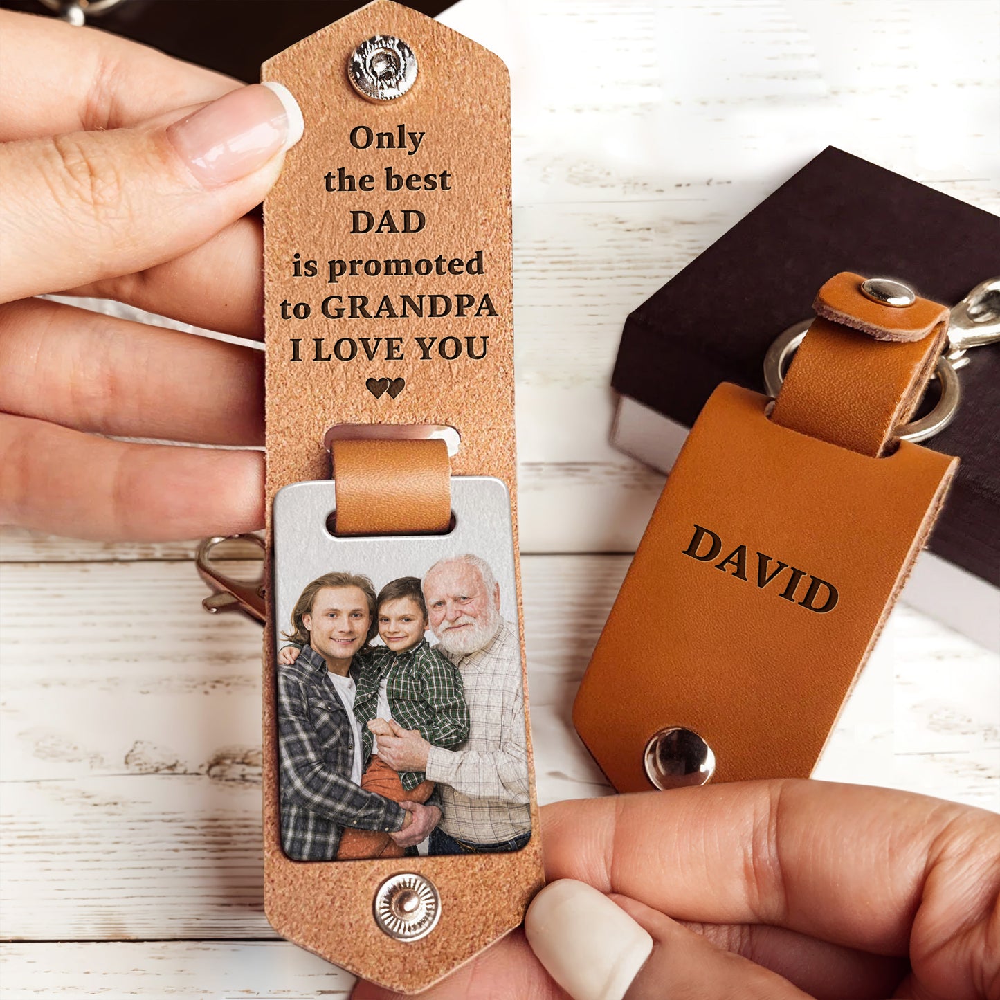 Only The Best Dad Is Promoted To Grandpa I Love You, Keychain and Photo Holder