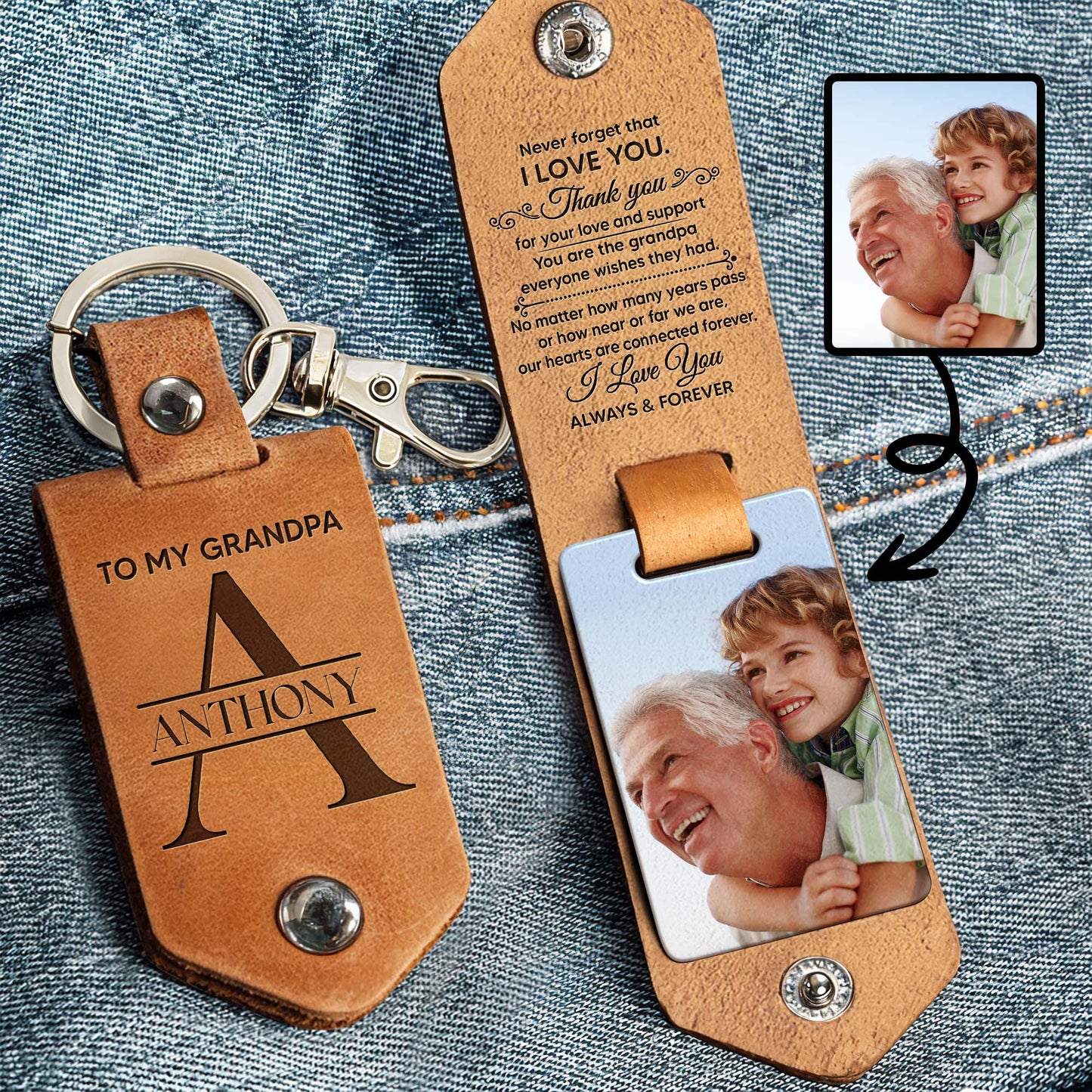 Never Forget That I Love You, Thank You For Your Love And Support, Keychain and Photo