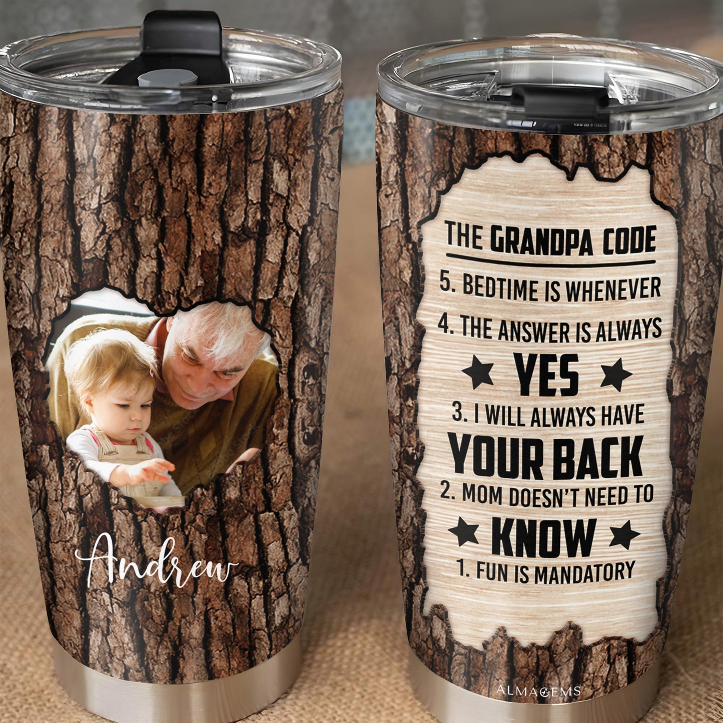 The Grandpa Code Tree Bark Design Tumbler