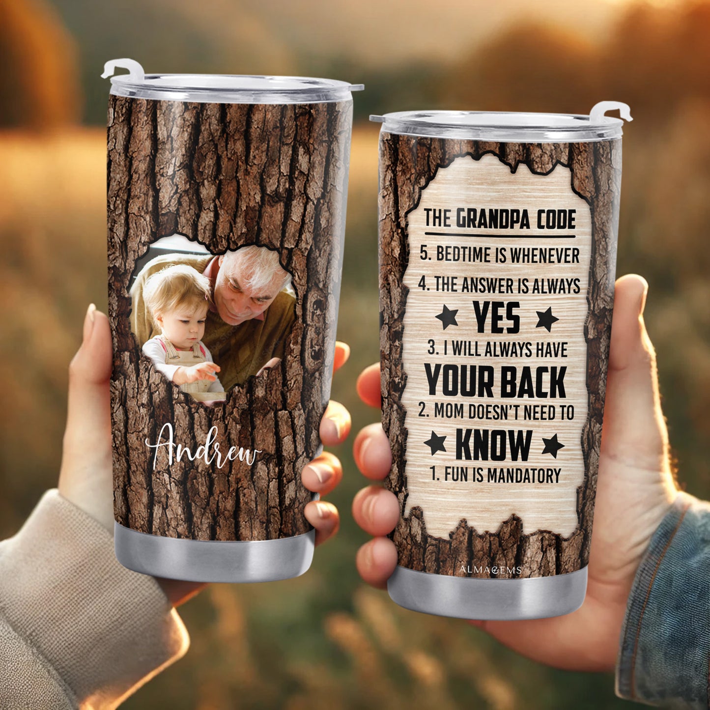 The Grandpa Code Tree Bark Design Tumbler