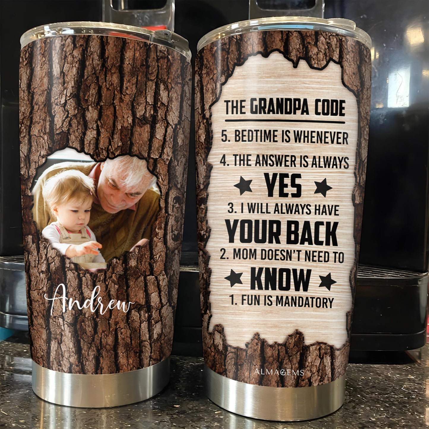 The Grandpa Code Tree Bark Design Tumbler
