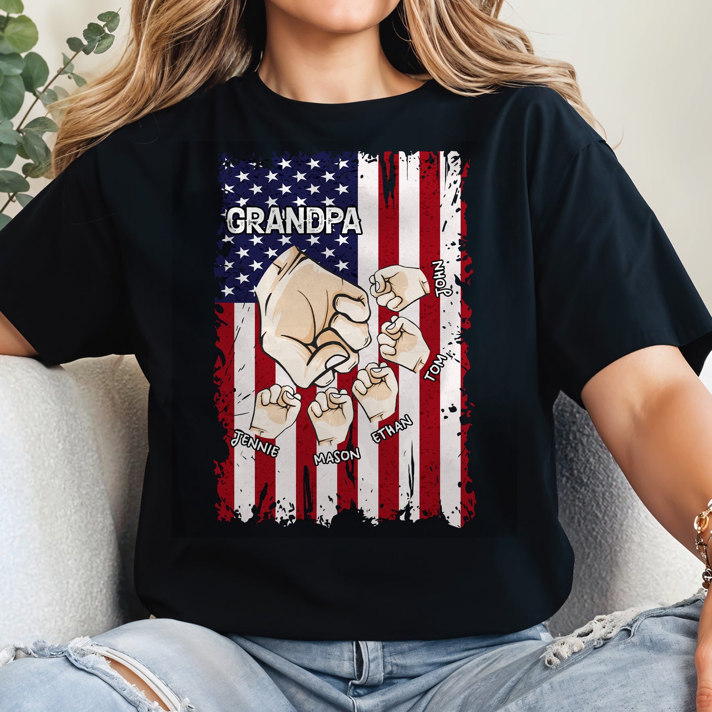 Granspa, Fists Clenching American Flag Design - Personalized Custom Unisex T-shirt, Hoodie - GRP011_BBAS