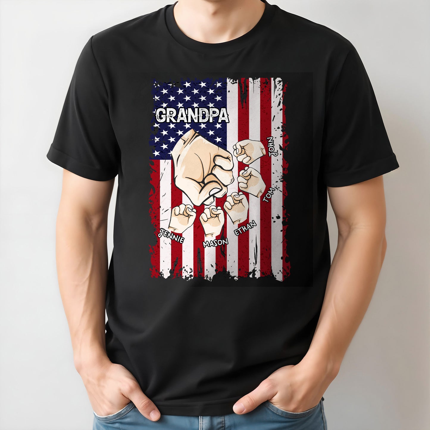 Granspa, Fists Clenching American Flag Design - Personalized Custom Unisex T-shirt, Hoodie - GRP011_BBAS
