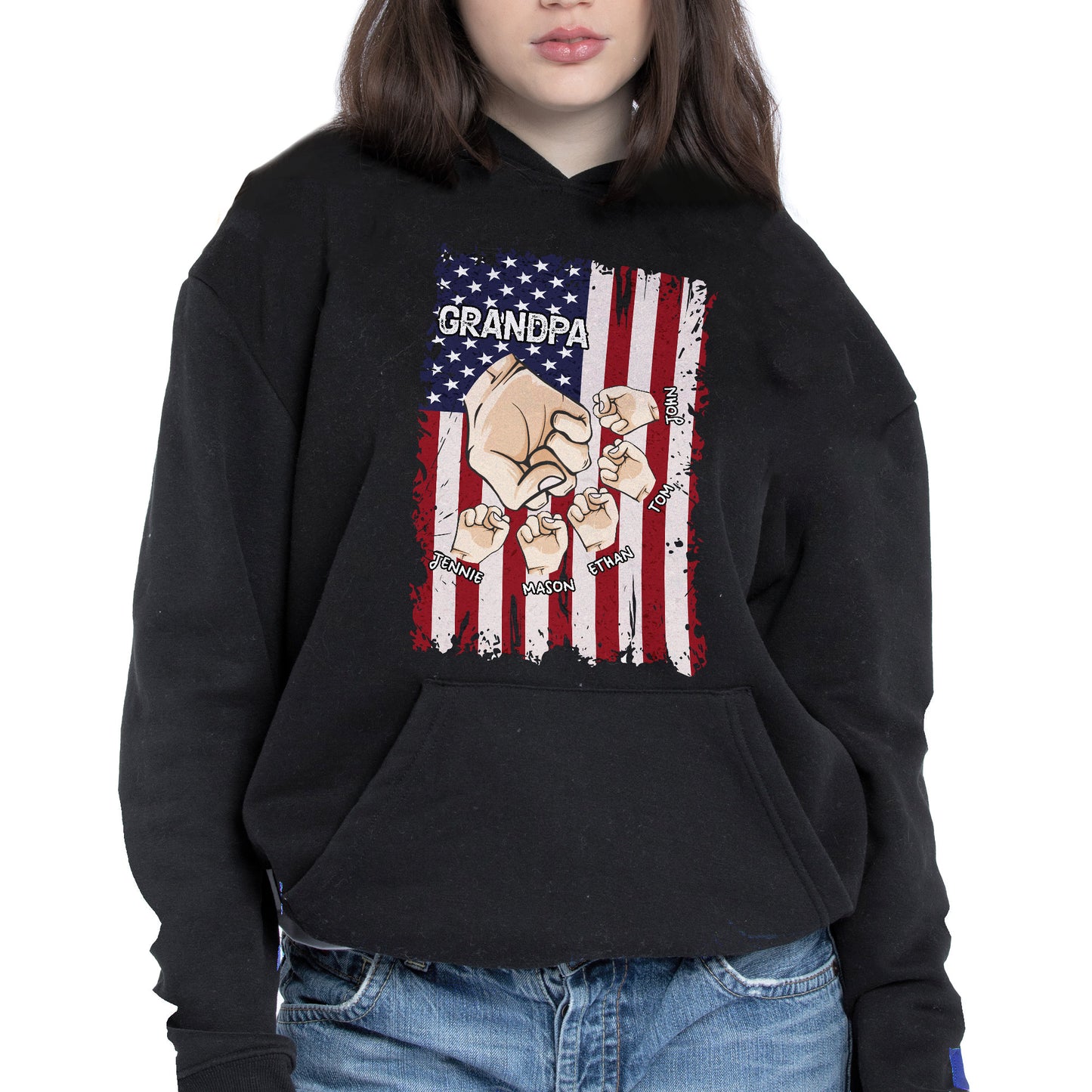 Granspa, Fists Clenching American Flag Design - Personalized Custom Unisex T-shirt, Hoodie - GRP011_BBAS