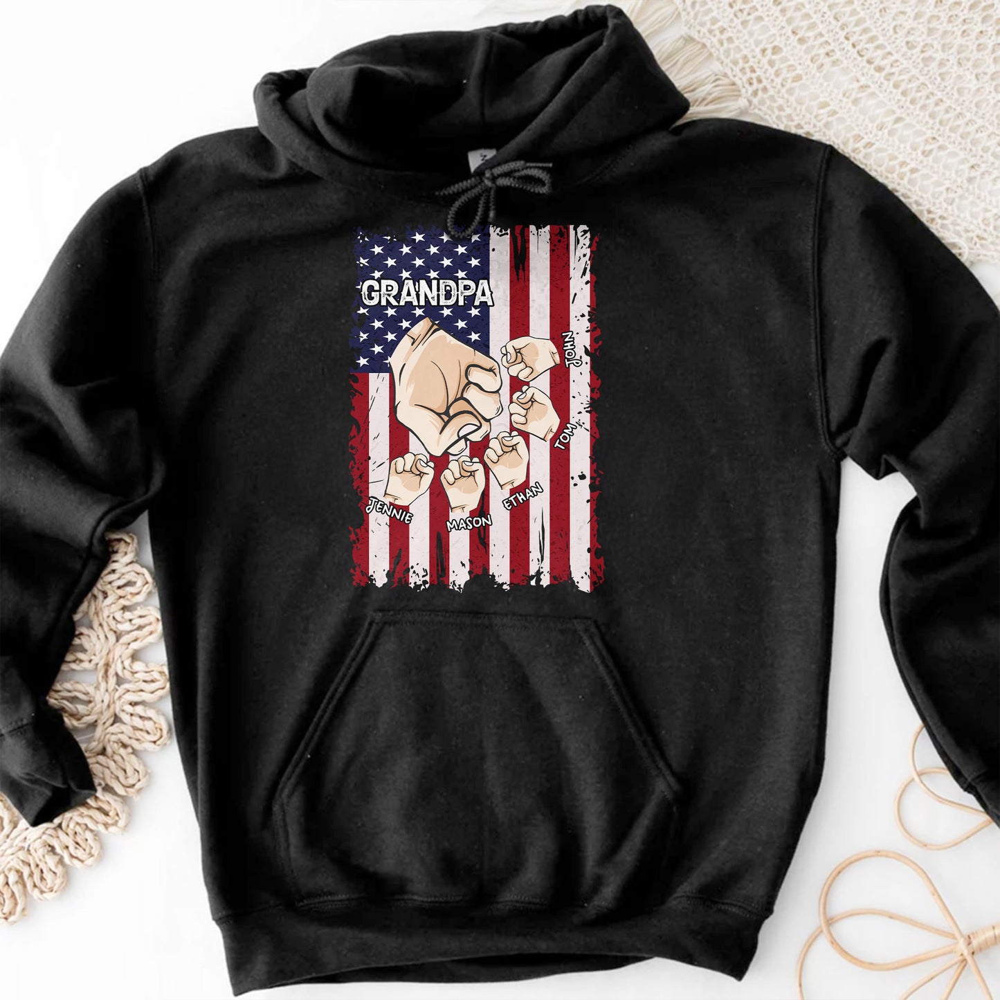 Granspa, Fists Clenching American Flag Design - Personalized Custom Unisex T-shirt, Hoodie - GRP011_BBAS
