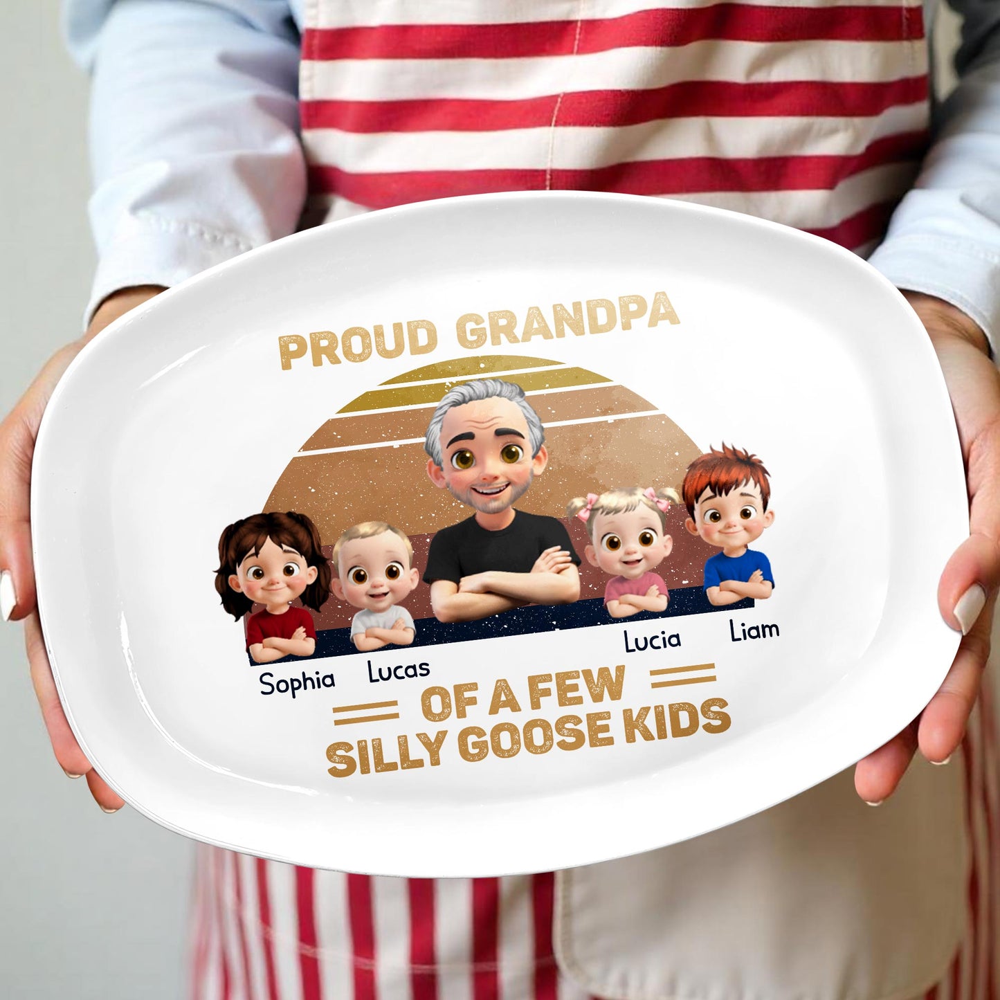 Proud Grandpa Of A Few Silly Goose Kids, Cartoon Grandpa And Children